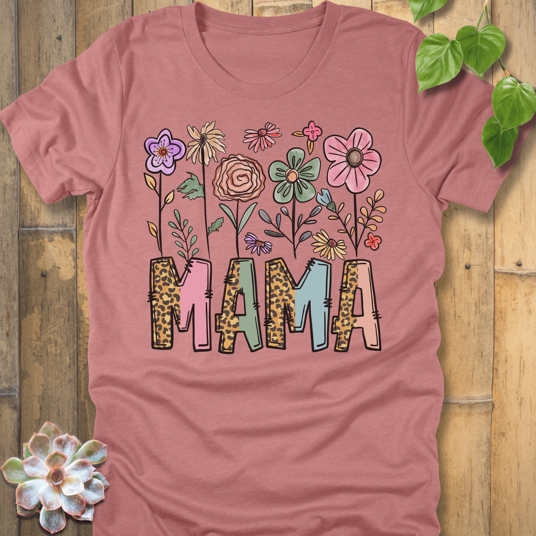 Heather Mauve / S Mama Flower T-Shirt T-Shirt