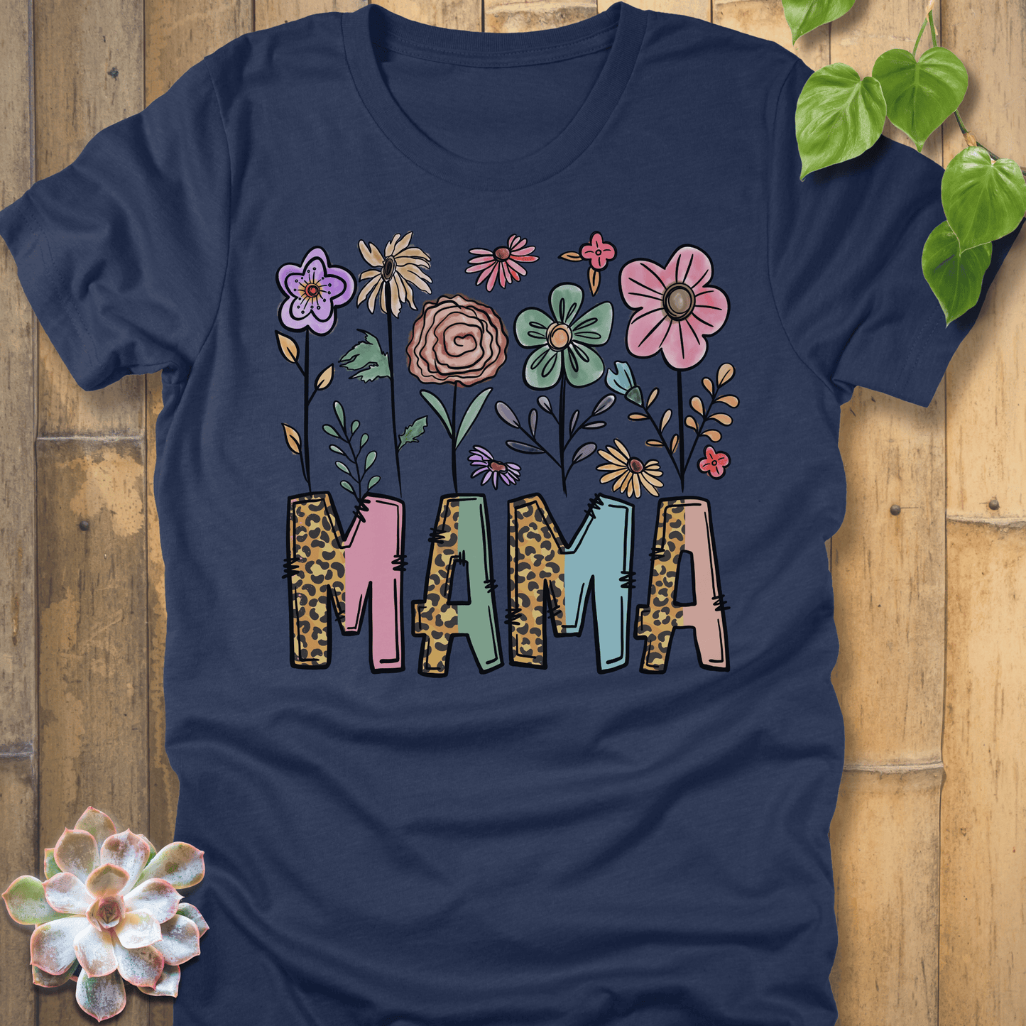 Heather Navy / S Mama Flower T-Shirt T-Shirt