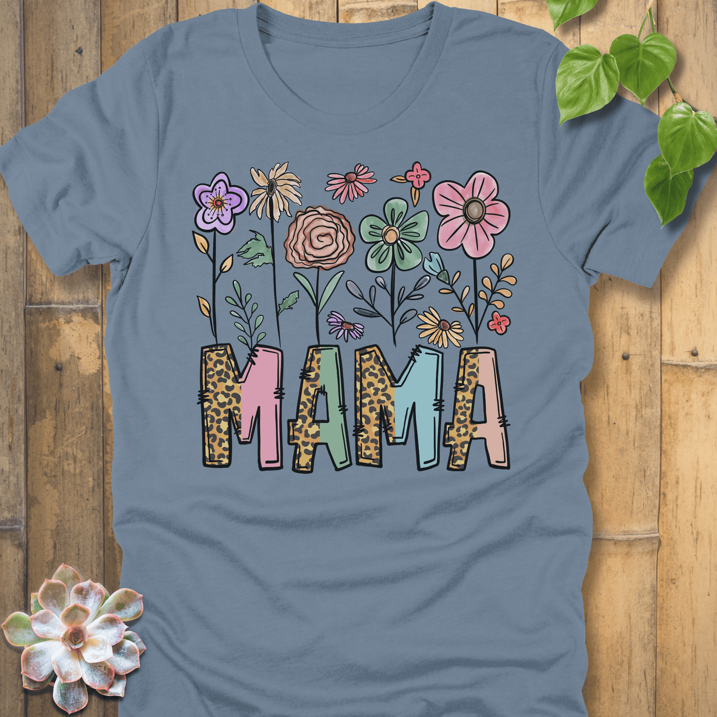 Steel Blue / S Mama Flower T-Shirt T-Shirt