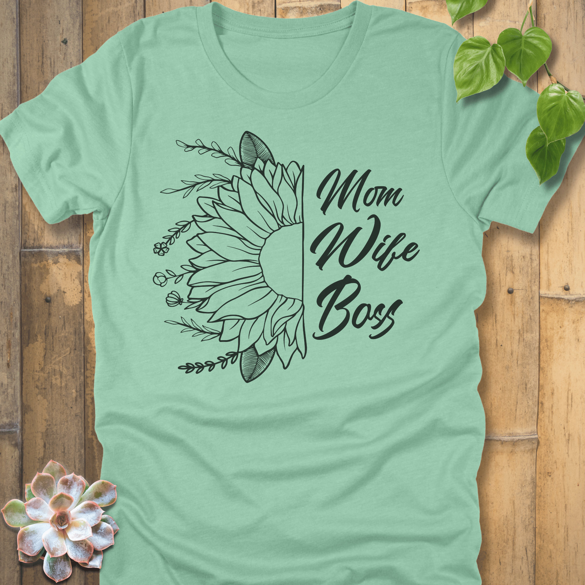 Heather Mint / S Mom Wife Boss T-Shirt T-Shirt