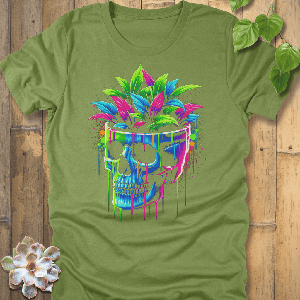 Heather Green / M Neon Bloom Skull T-Shirt T-Shirt