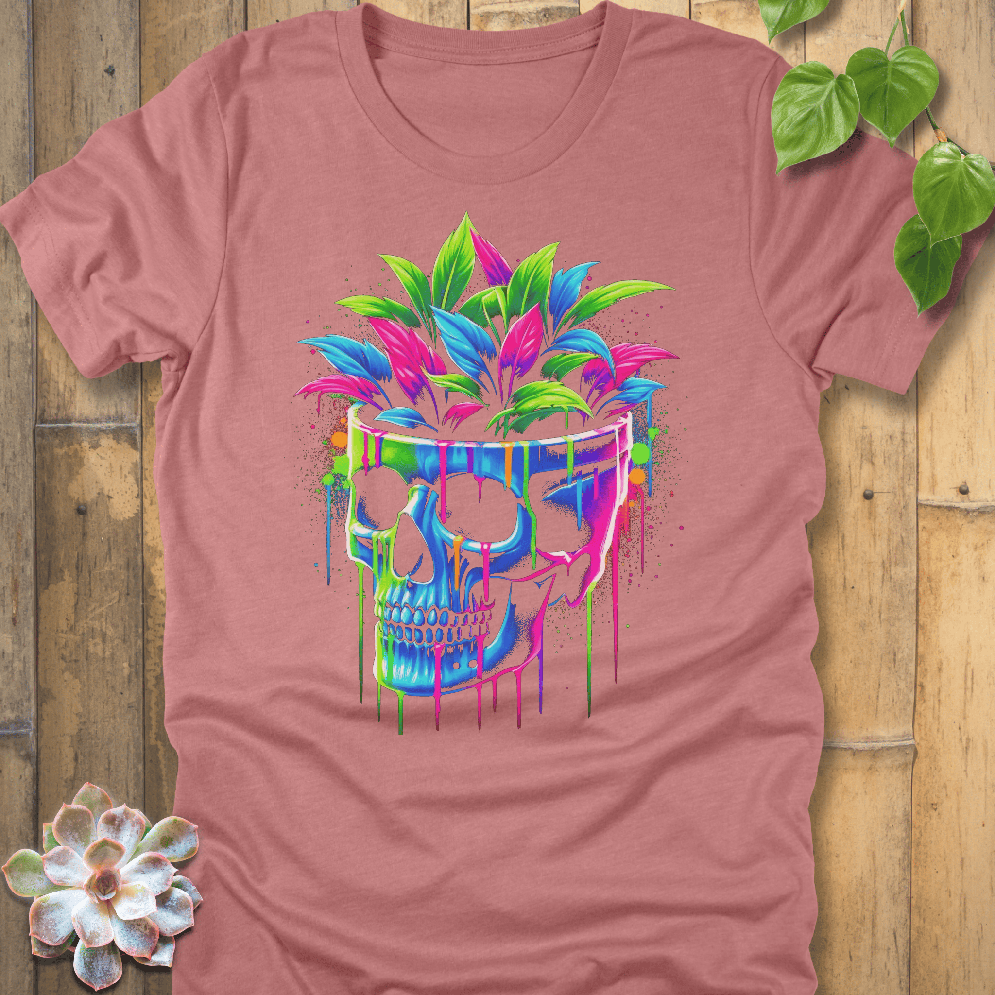 Heather Mauve / S Neon Bloom Skull T-Shirt T-Shirt