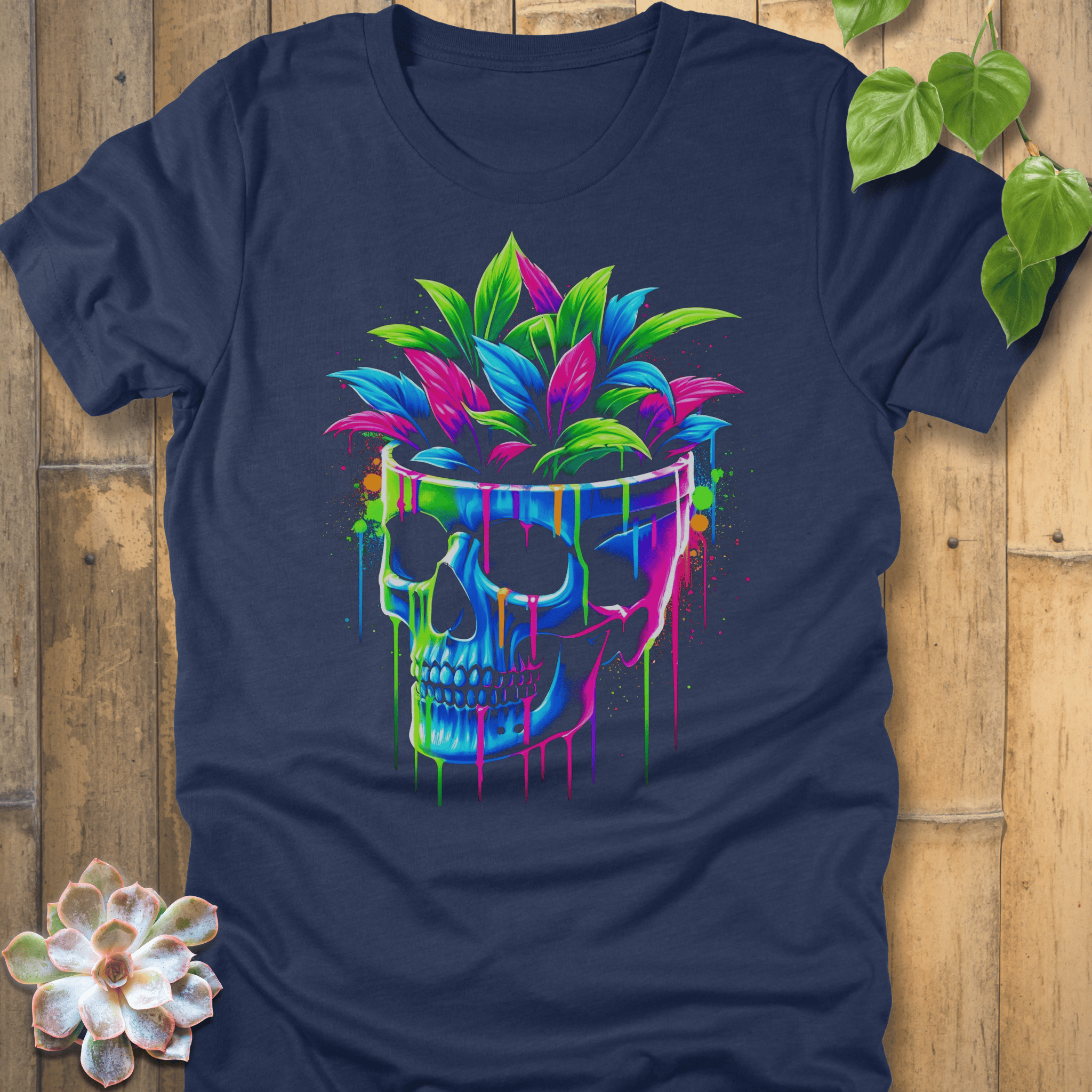 Heather Navy / S Neon Bloom Skull T-Shirt T-Shirt
