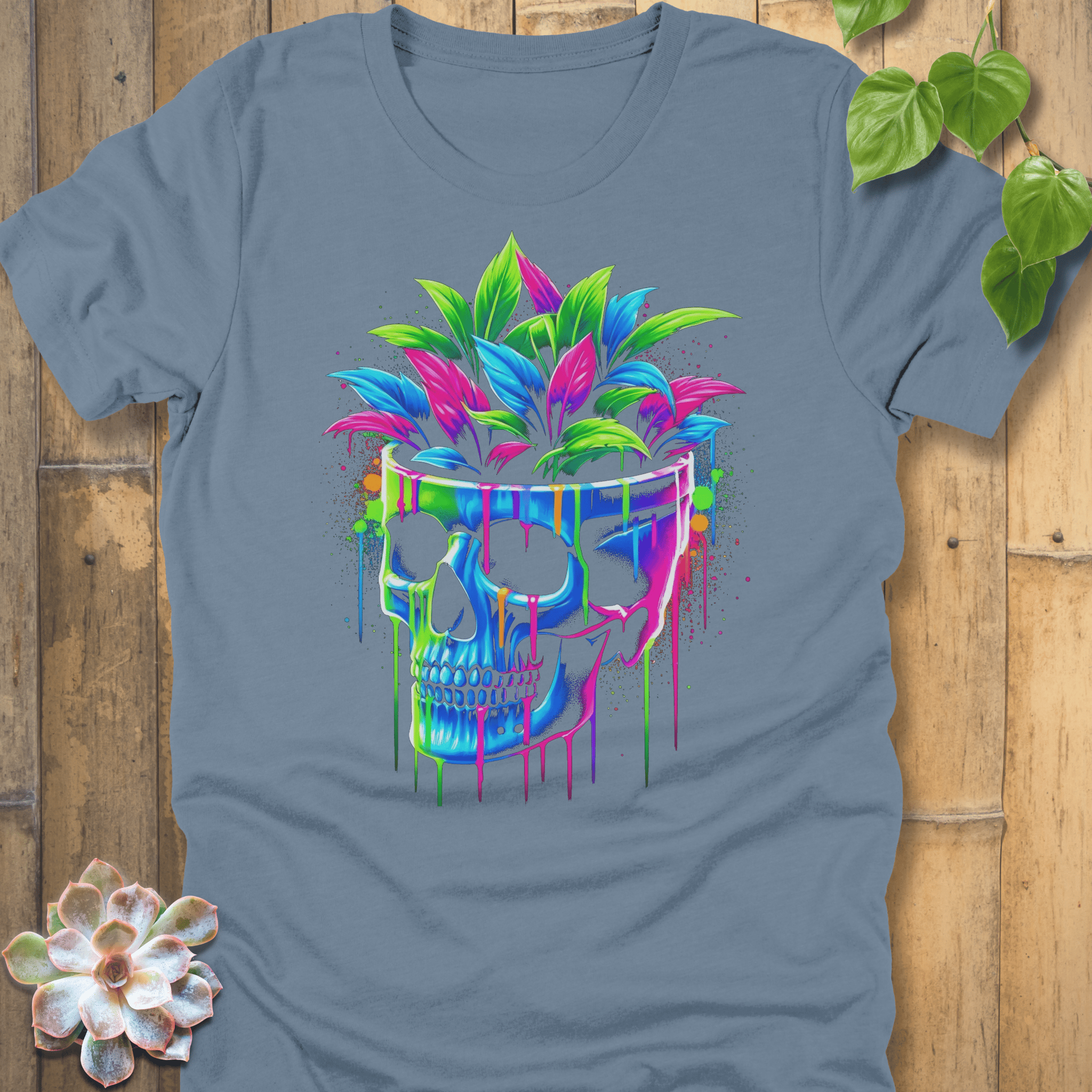 Steel Blue / S Neon Bloom Skull T-Shirt T-Shirt