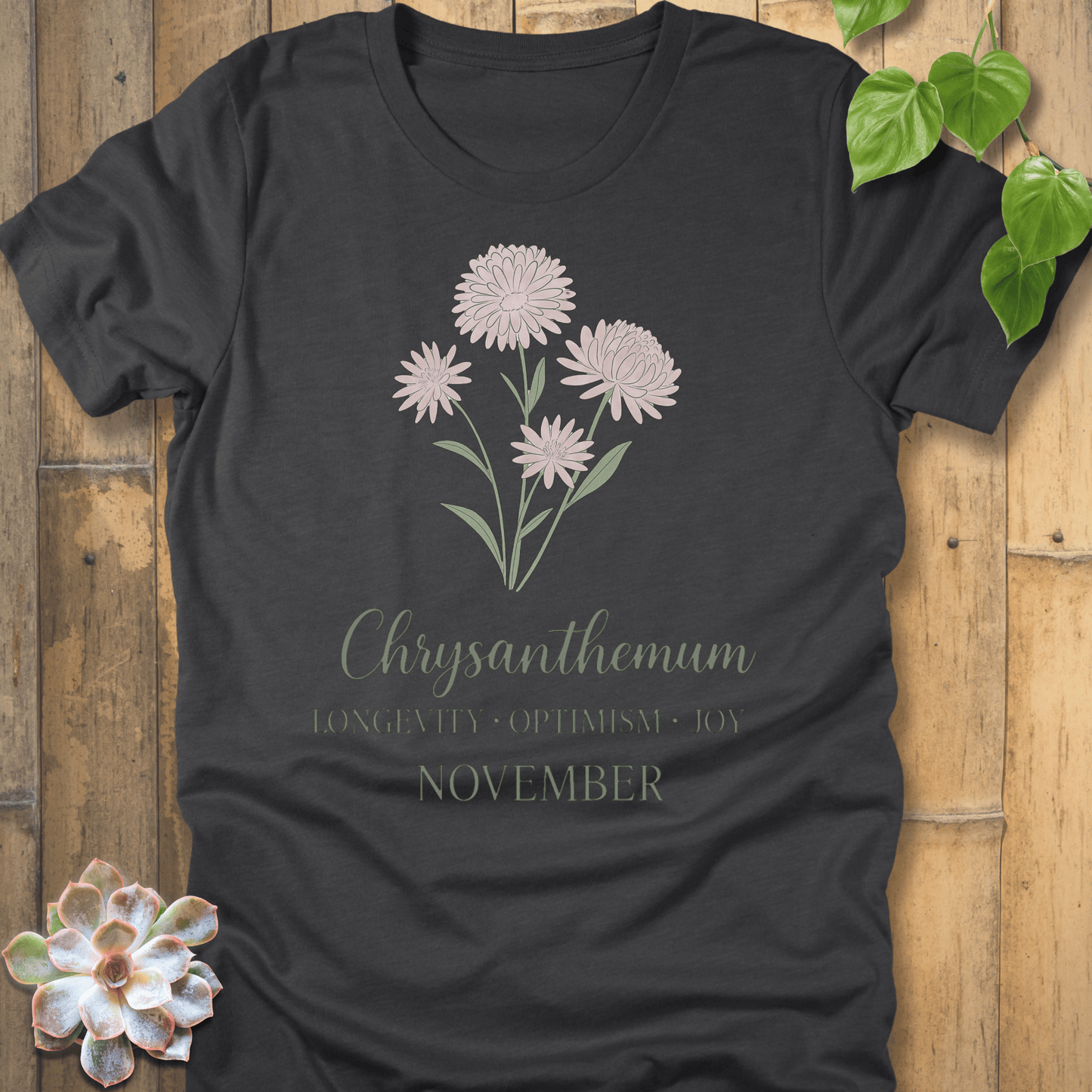 Dark Grey Heather / S November Chrysanthemum T-shirt T-Shirt