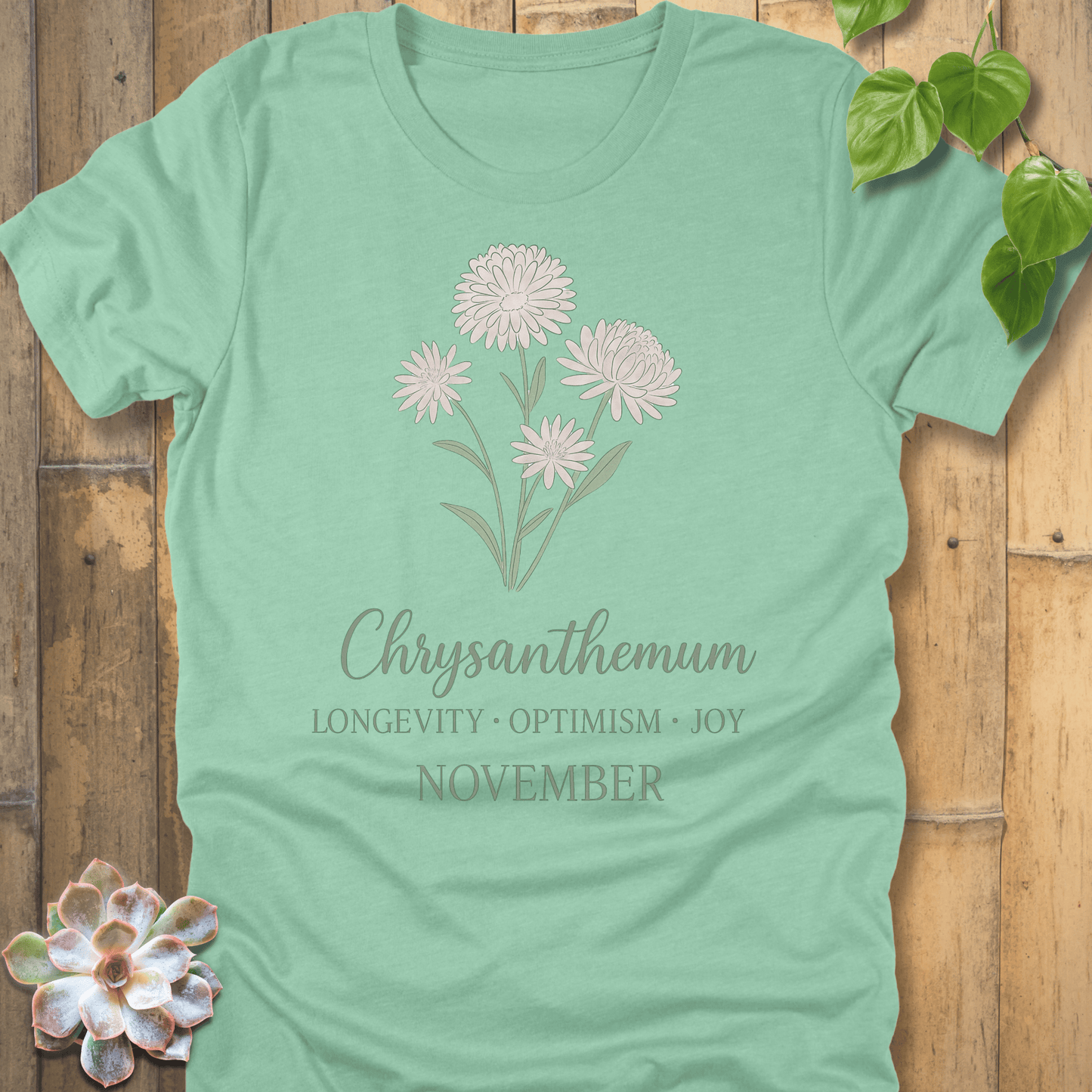 Heather Mint / S November Chrysanthemum T-shirt T-Shirt