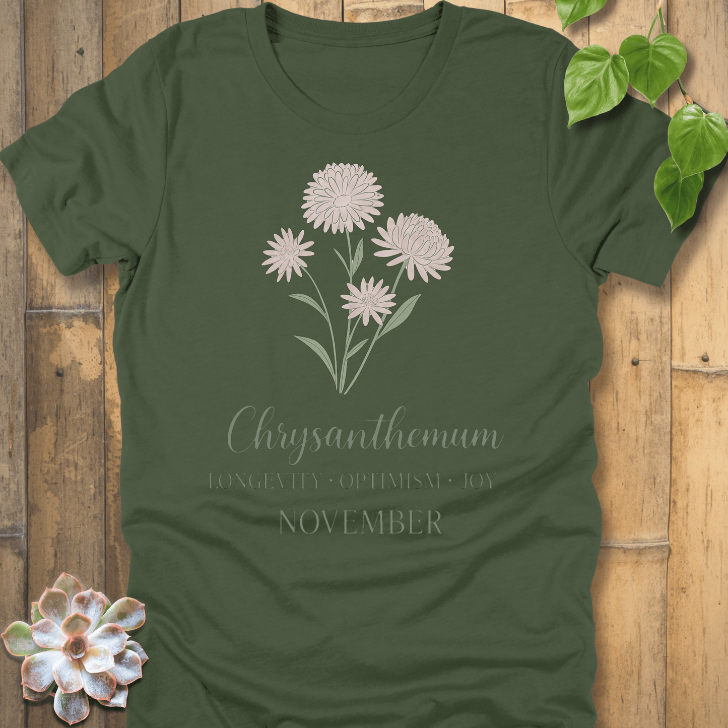 Military Green / S November Chrysanthemum T-shirt T-Shirt