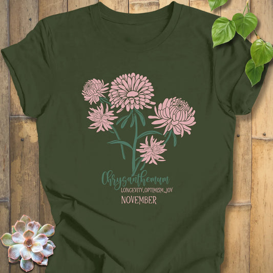 Military Green / XS November Chrysanthemum T-shirt T-Shirt