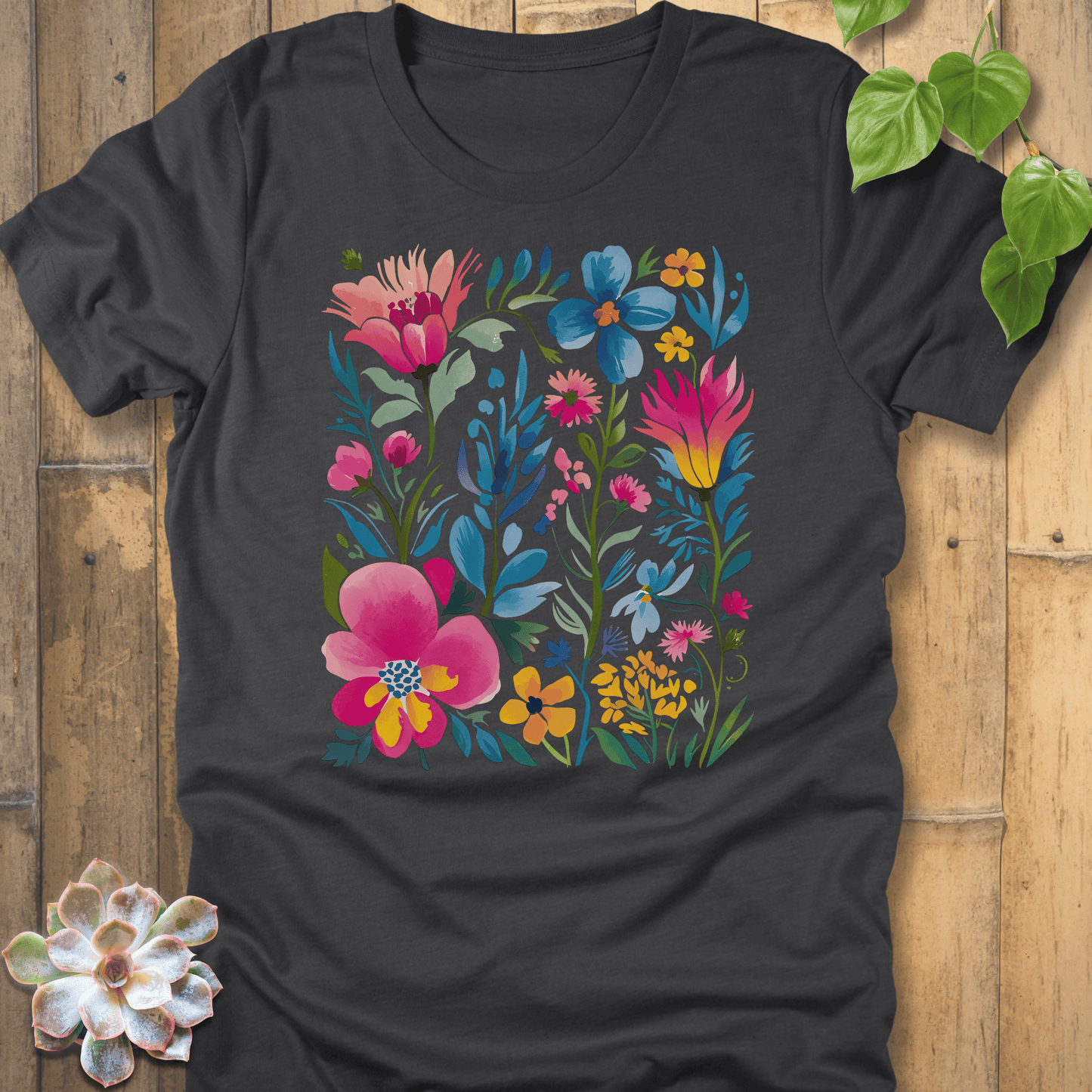 Dark Grey Heather / S Painted Petals T-Shirt T-Shirt
