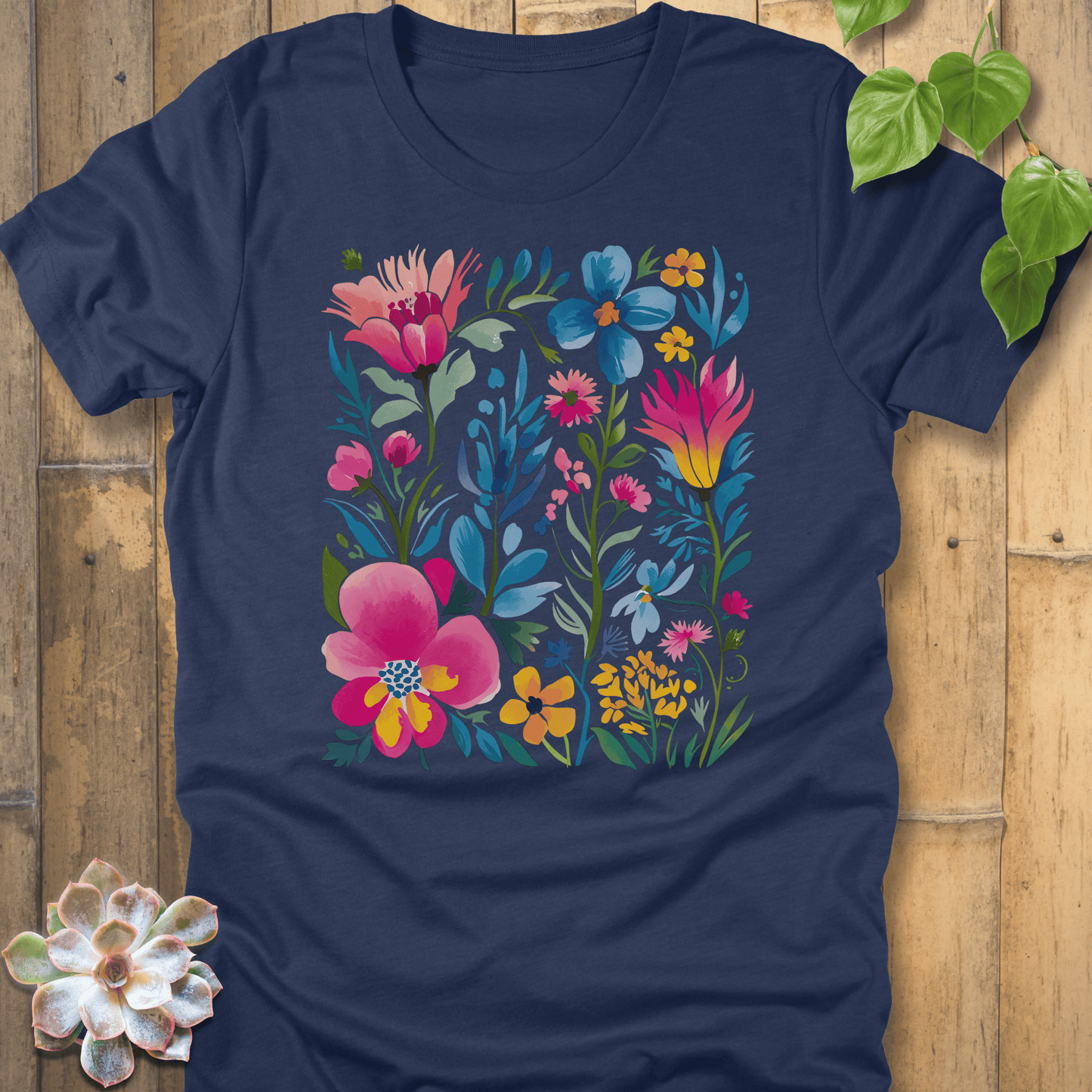 Heather Navy / S Painted Petals T-Shirt T-Shirt