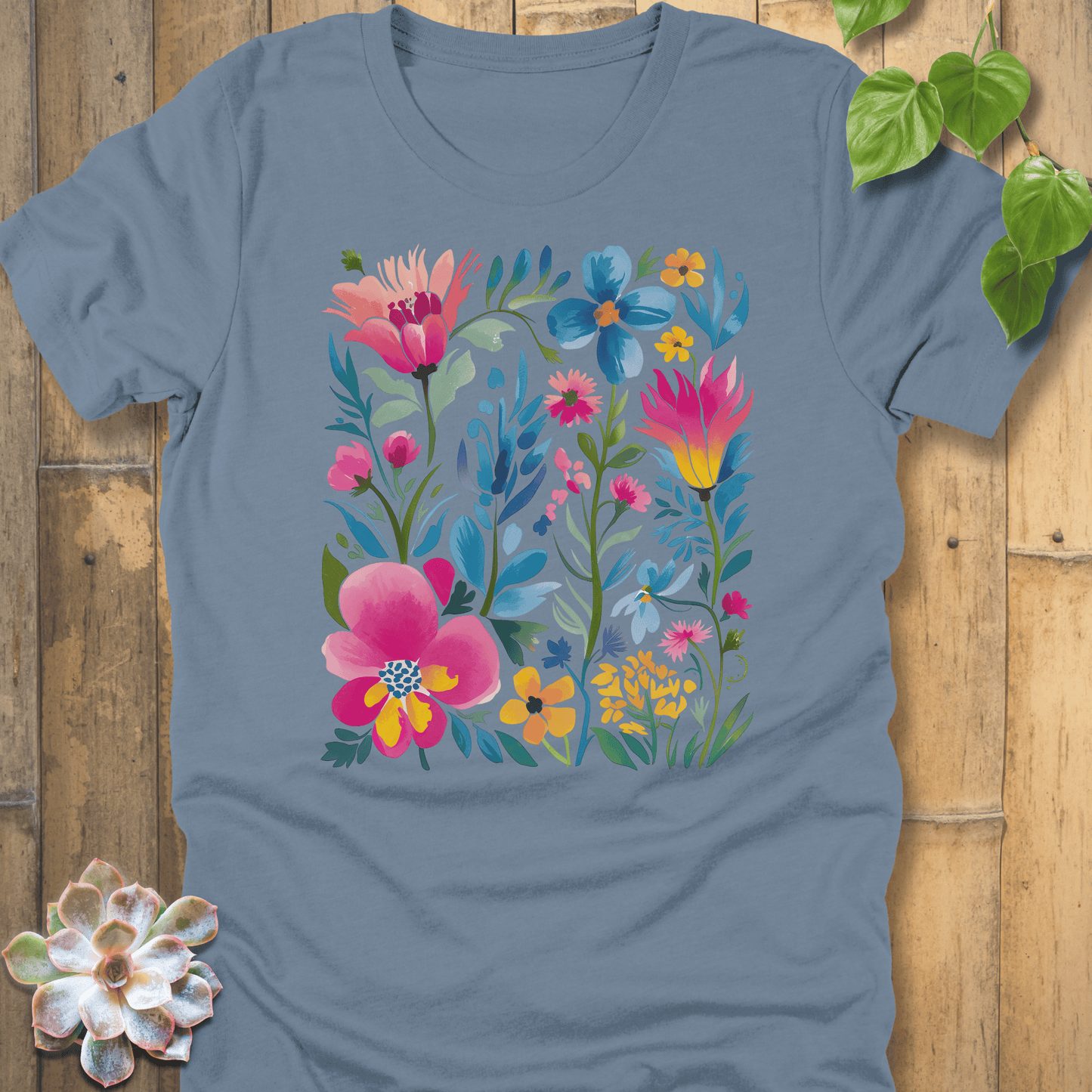 Steel Blue / S Painted Petals T-Shirt T-Shirt