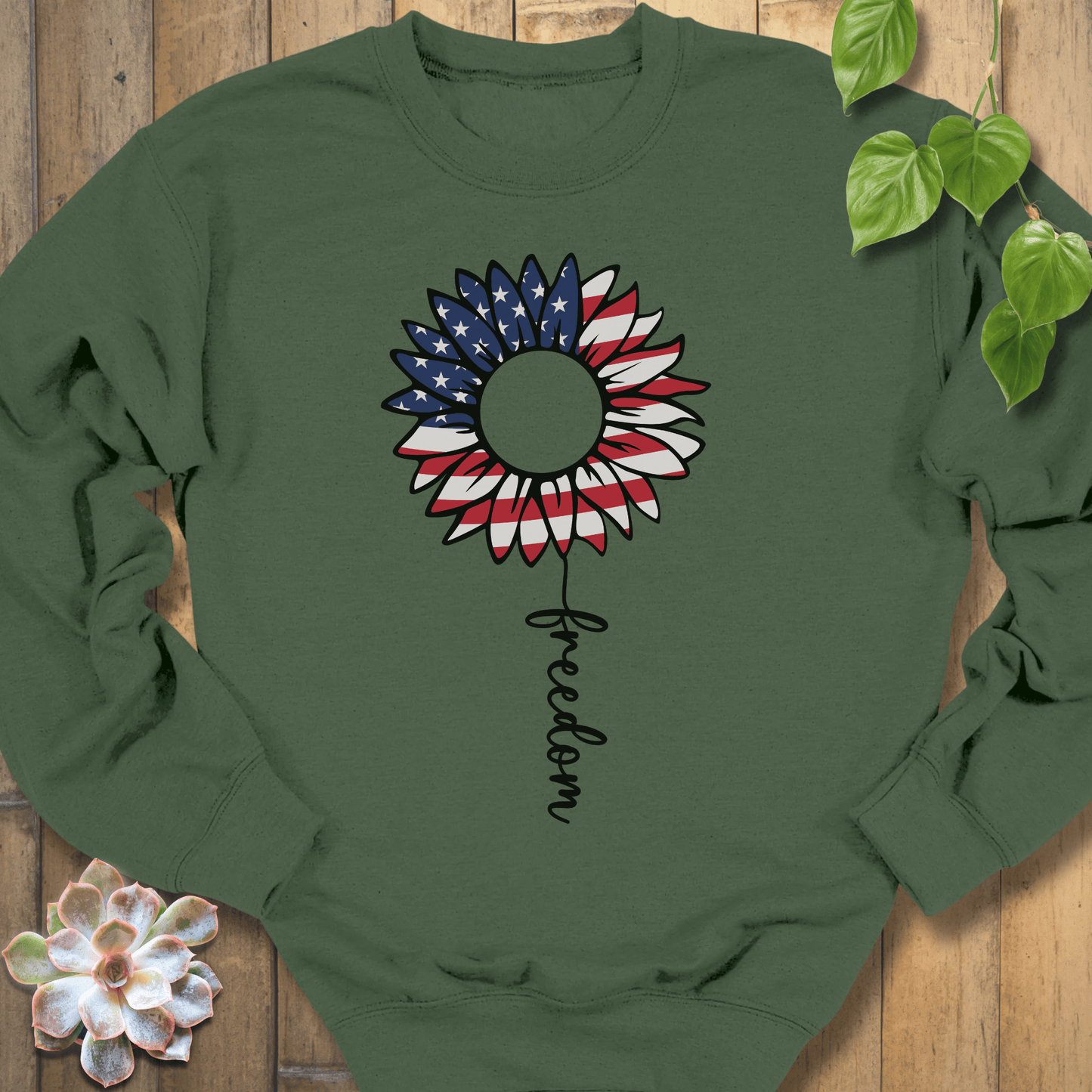 Military Green / S Patriotic Sunflower Sweatshirt Sweatshirt