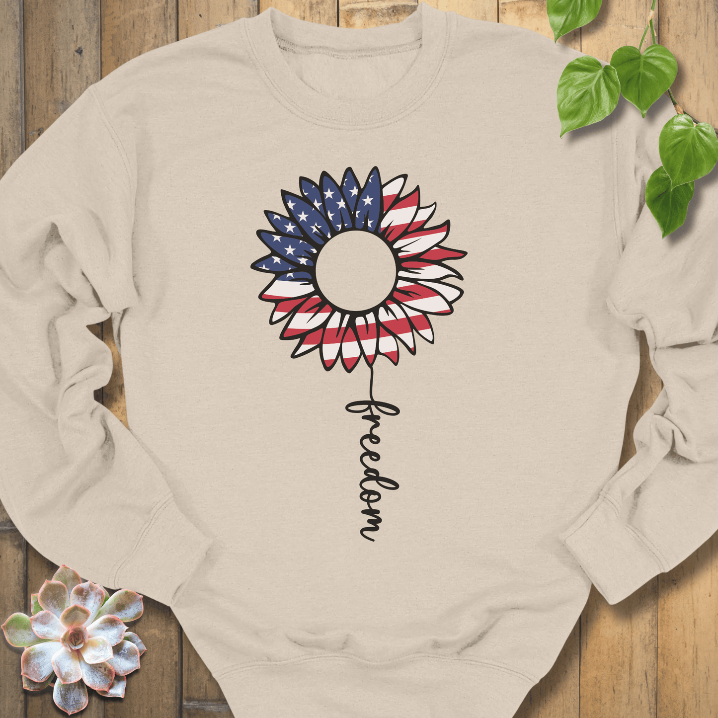 Sand / S Patriotic Sunflower Sweatshirt Sweatshirt