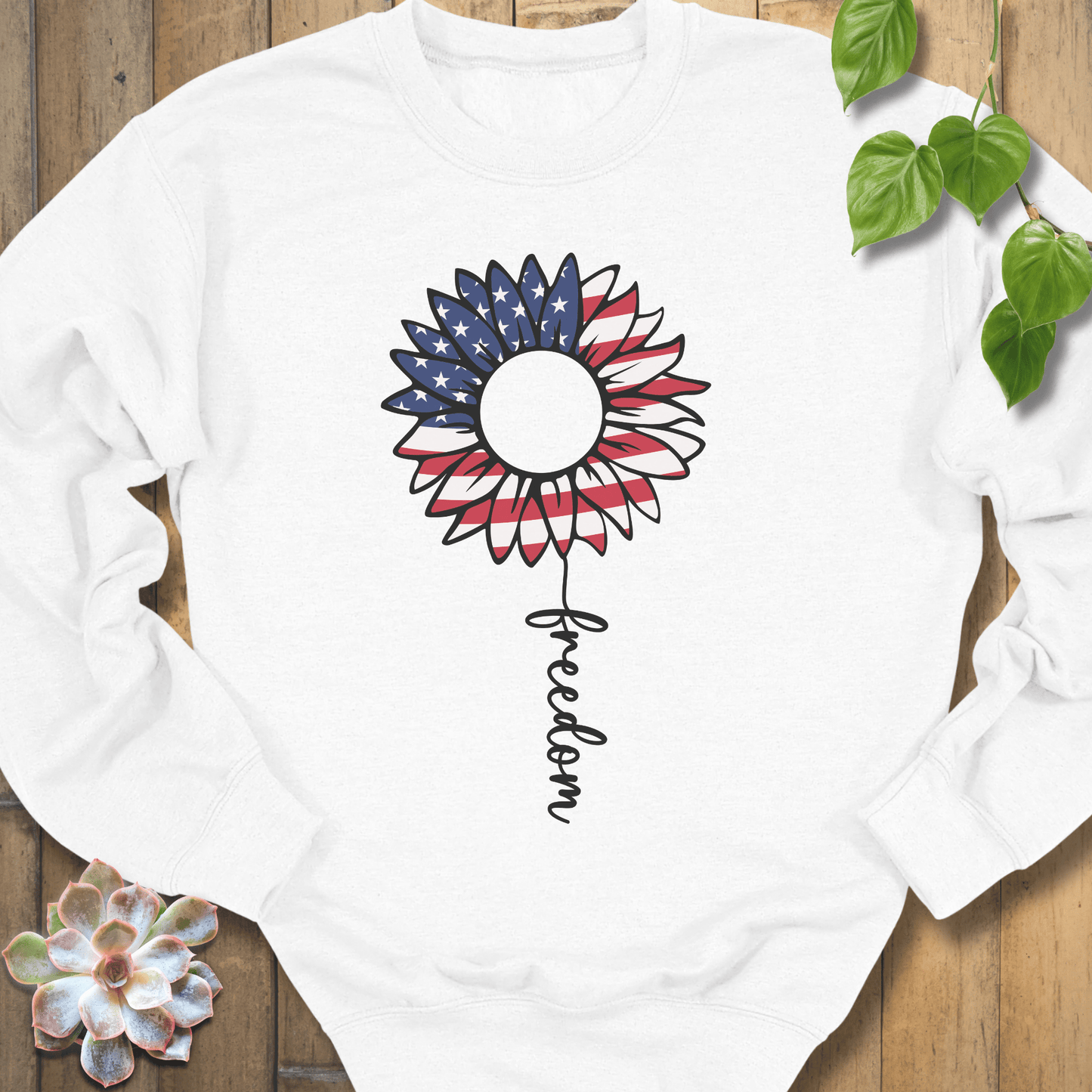 White / S Patriotic Sunflower Sweatshirt Sweatshirt