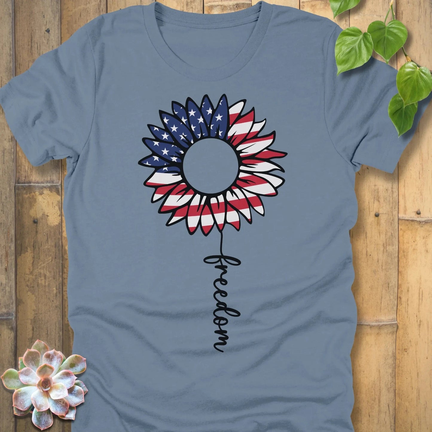 Steel Blue / S Patriotic Sunflower T-Shirt T-Shirt