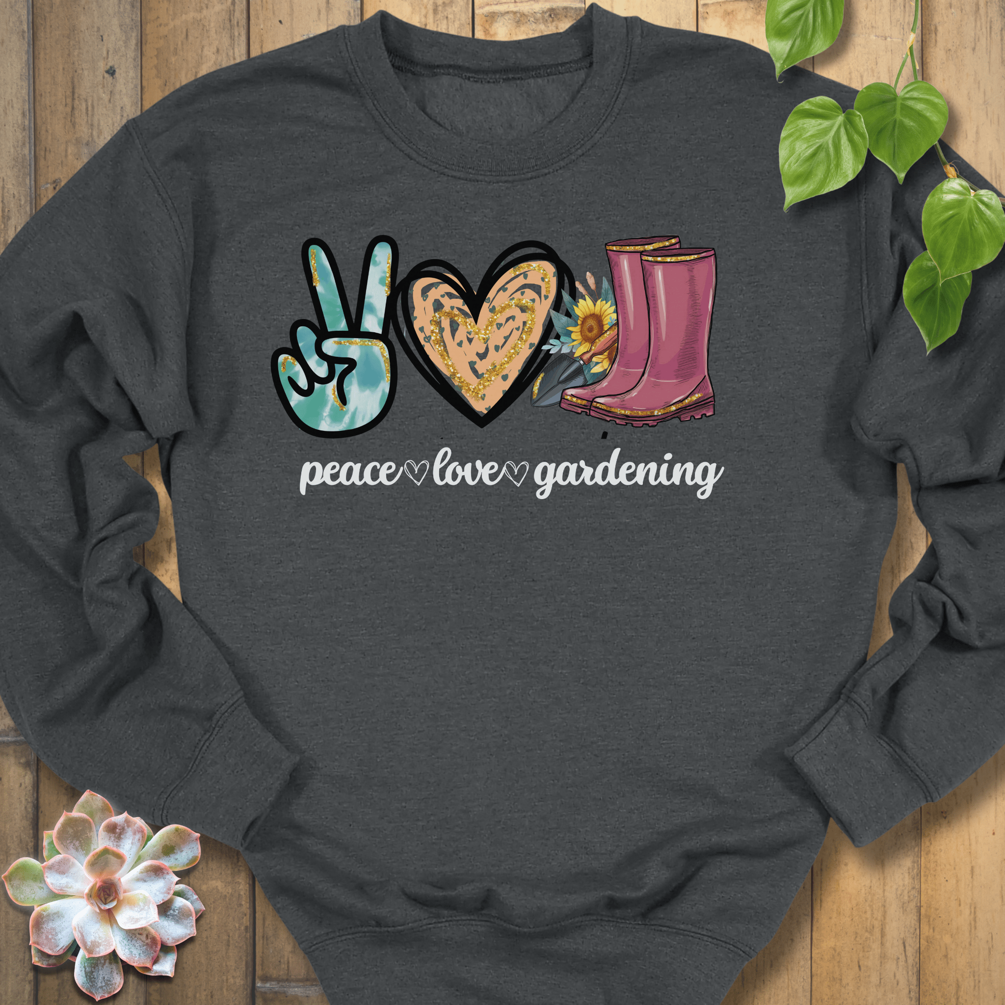 Dark Heather / S Peace Love Gardening Sweatshirt Sweatshirt