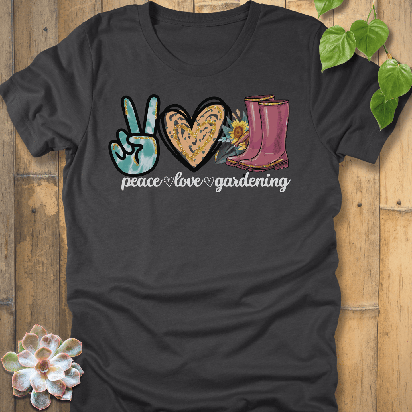Dark Grey Heather / S Peace, Love, Gardening T-Shirt T-Shirt