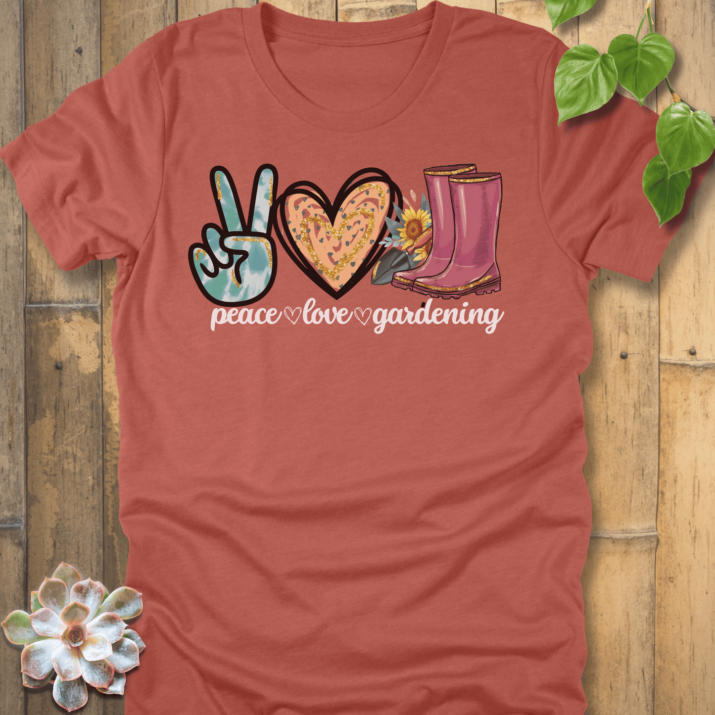 Heather Clay / S Peace, Love, Gardening T-Shirt T-Shirt