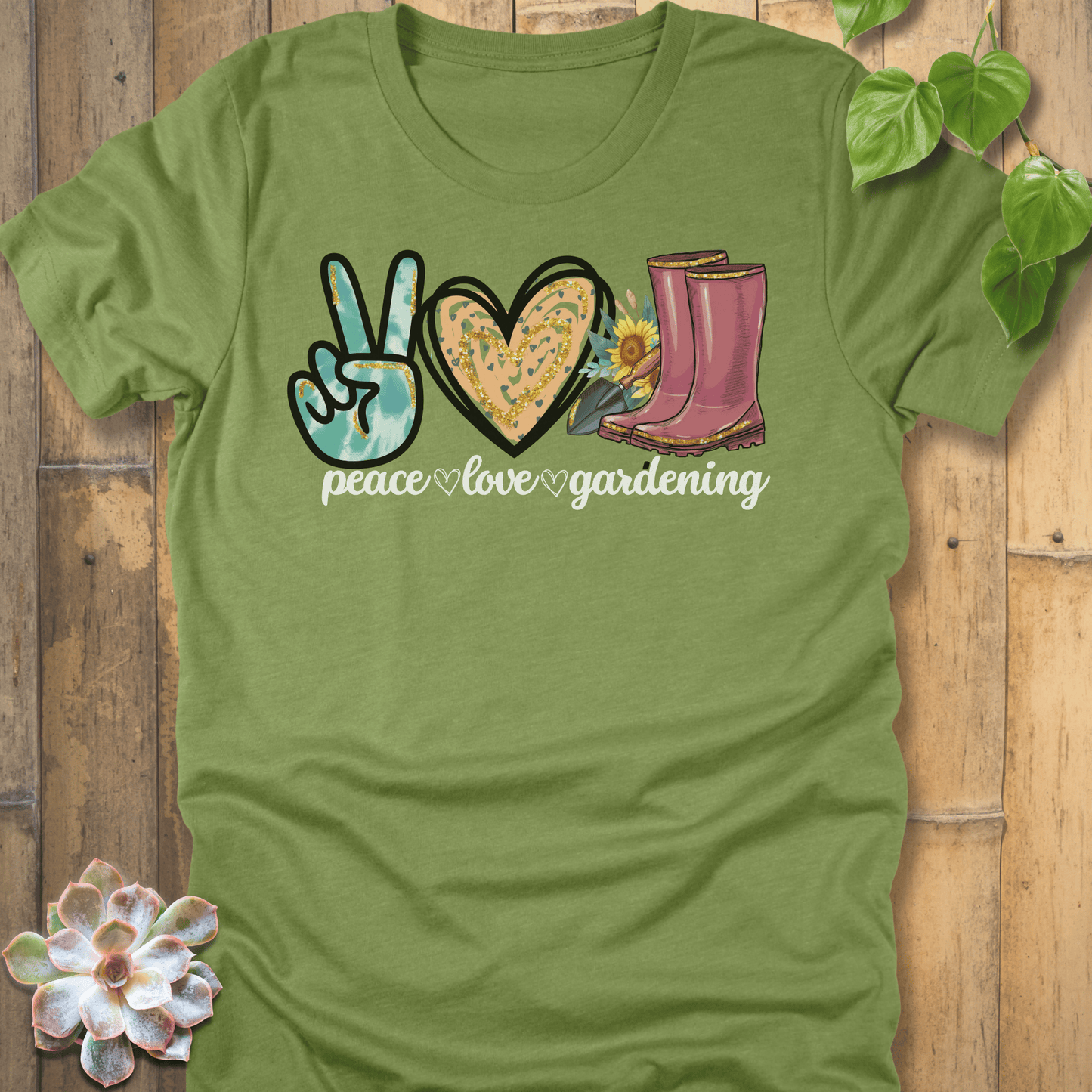 Heather Green / M Peace, Love, Gardening T-Shirt T-Shirt