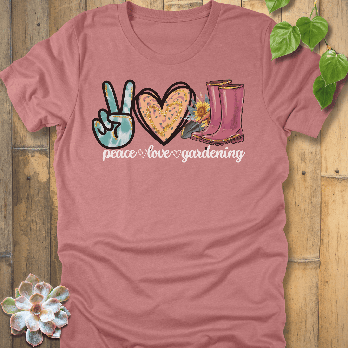 Heather Mauve / S Peace, Love, Gardening T-Shirt T-Shirt