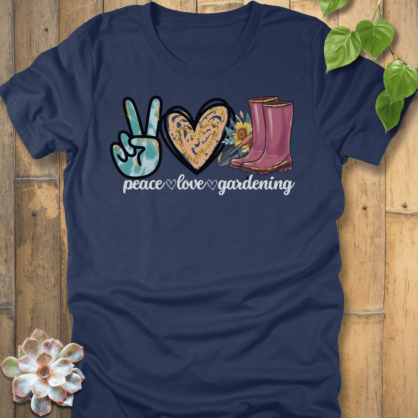 Heather Navy / S Peace, Love, Gardening T-Shirt T-Shirt