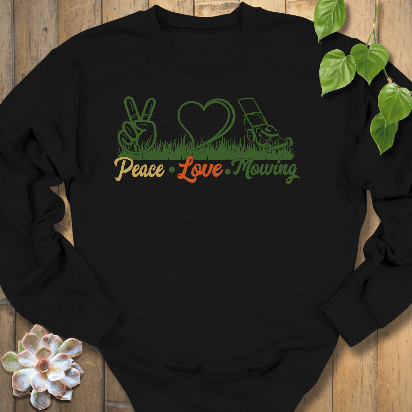 Black / S Peace, Love, Mowing Sweatshirt Sweatshirt