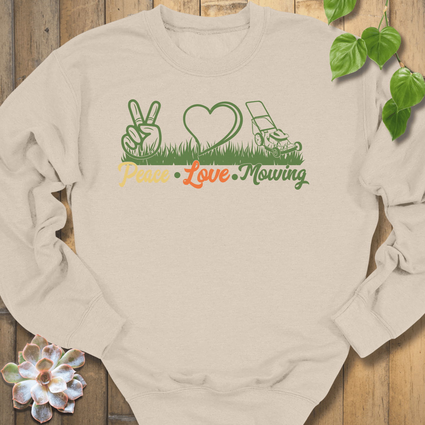 Sand / S Peace, Love, Mowing Sweatshirt Sweatshirt