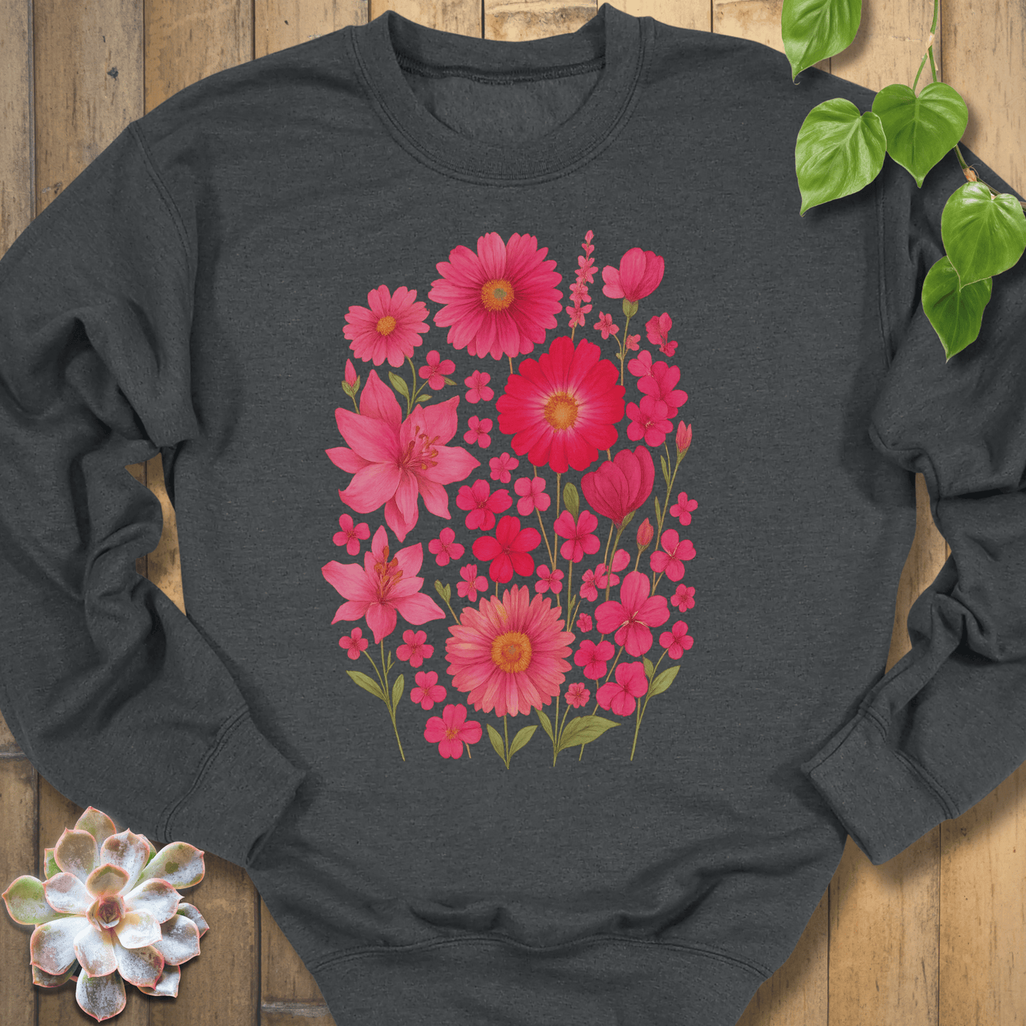 Dark Heather / S Pink Blossom Sweatshirt Sweatshirt