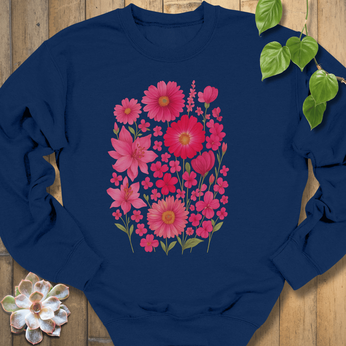 Navy / S Pink Blossom Sweatshirt Sweatshirt