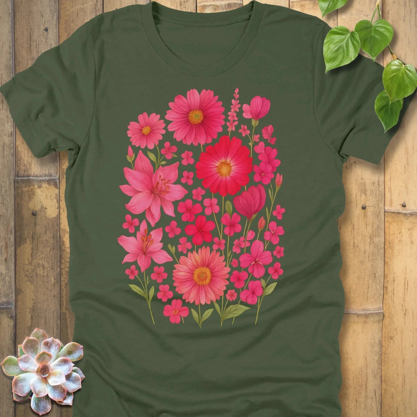Military Green / S Pink Blossom T-Shirt T-Shirt
