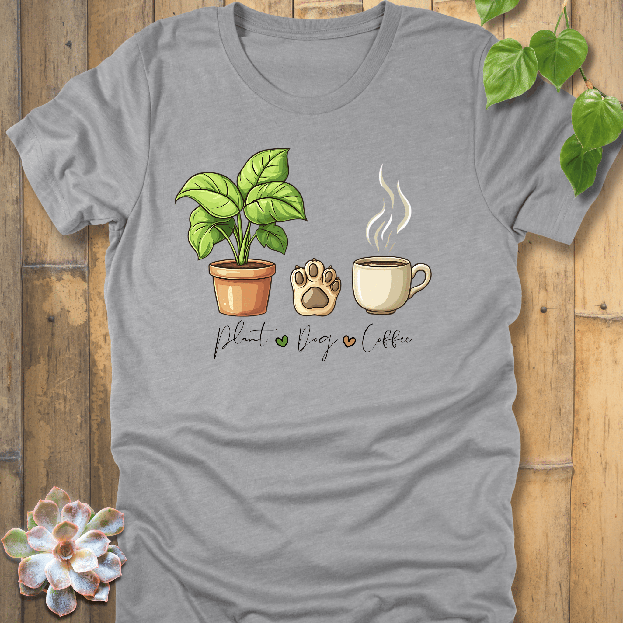 Athletic Heather / S Plant, Dog, Coffee T-Shirt T-Shirt