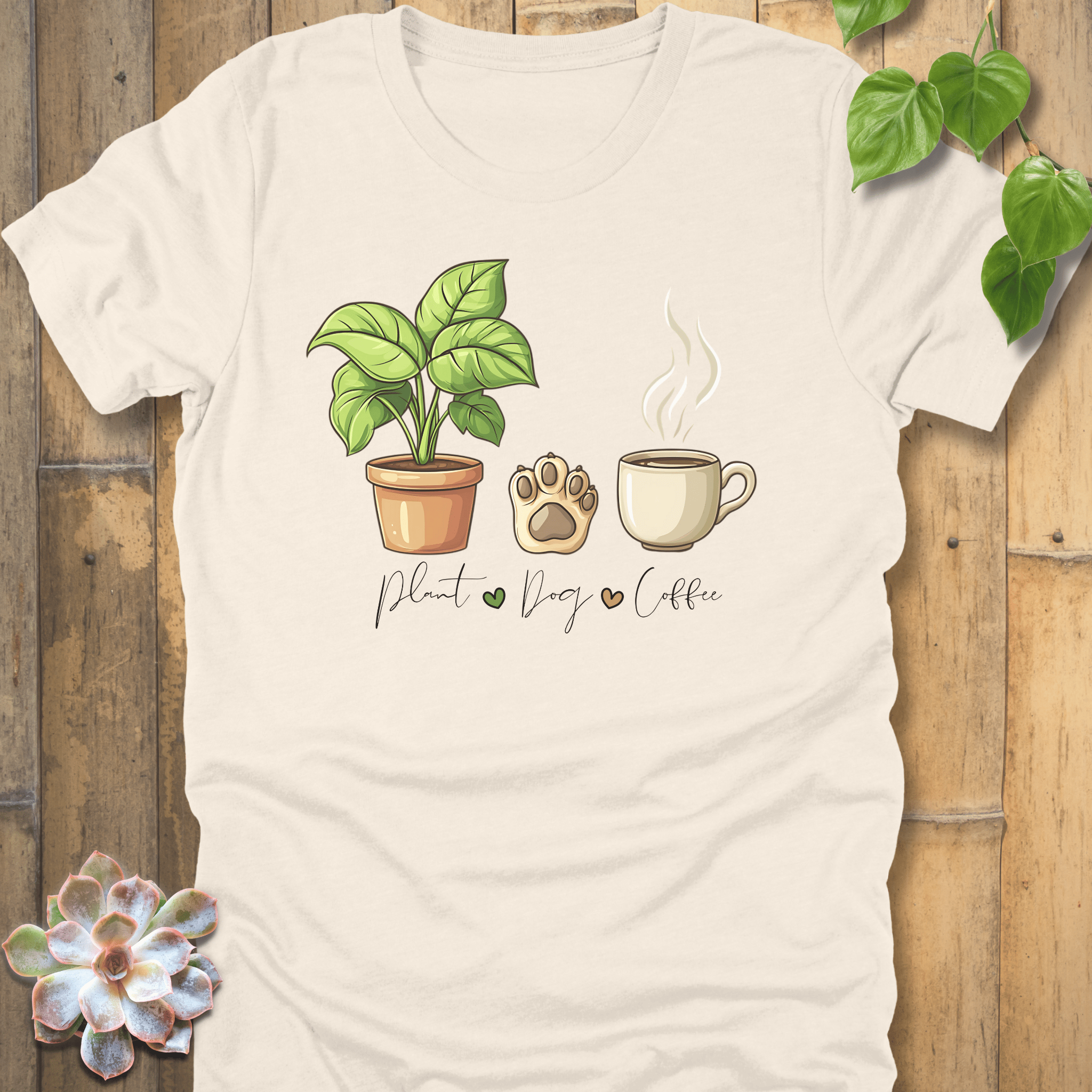 Natural / S Plant, Dog, Coffee T-Shirt T-Shirt