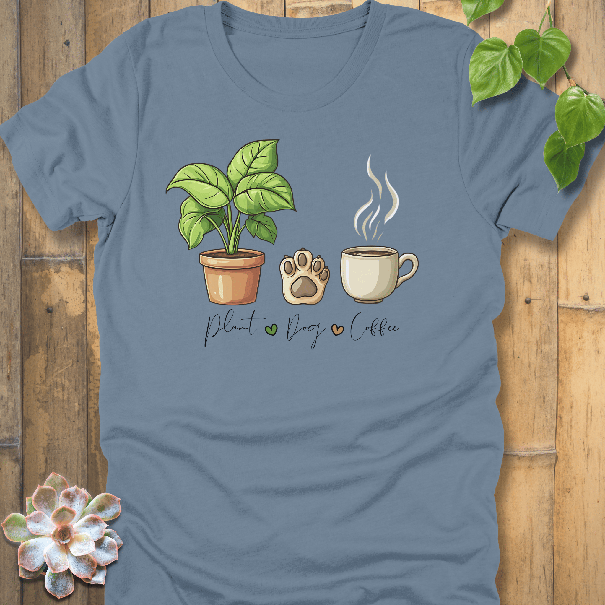 Steel Blue / S Plant, Dog, Coffee T-Shirt T-Shirt