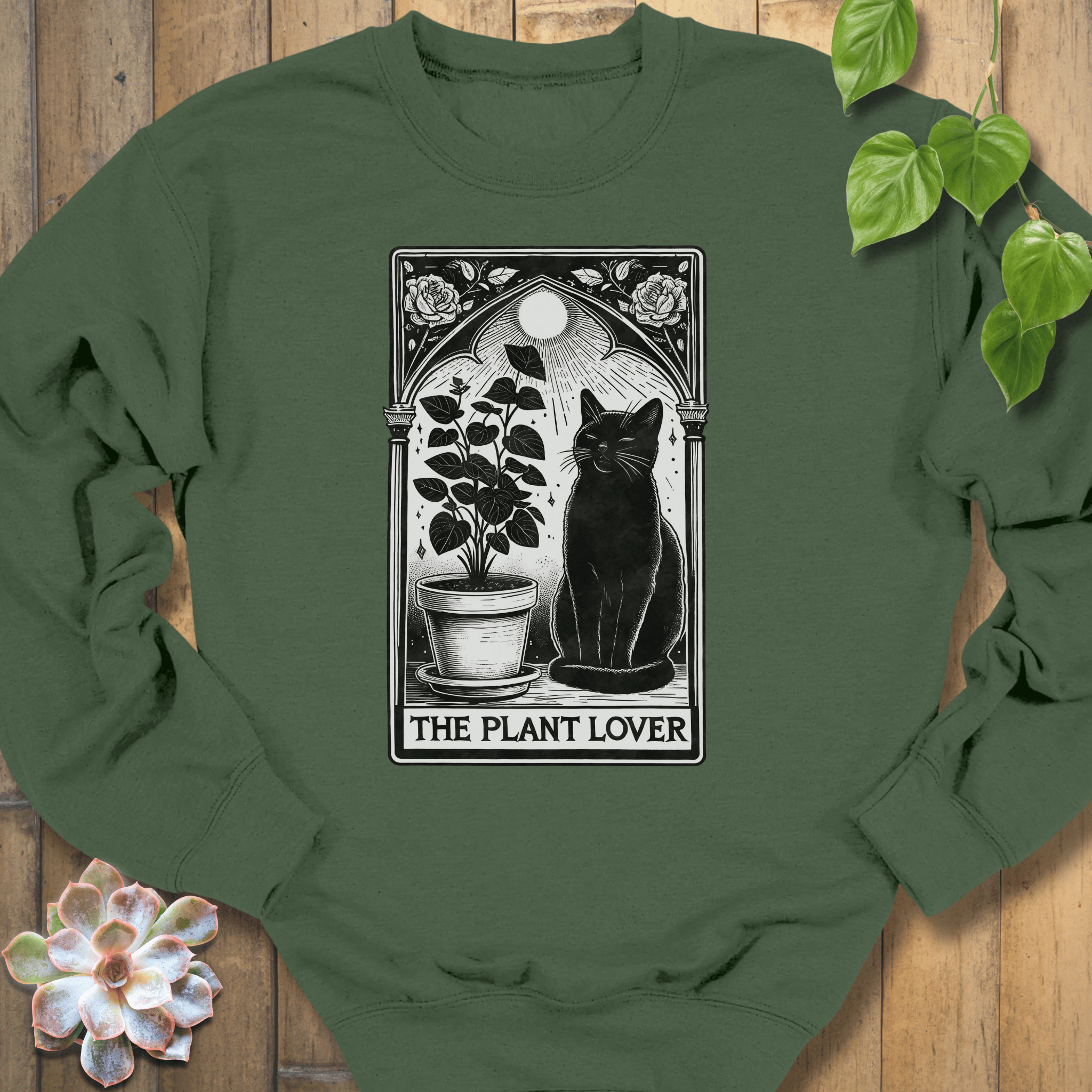 Military Green / S Plant Lover Cat Sweatshirt Sweatshirt