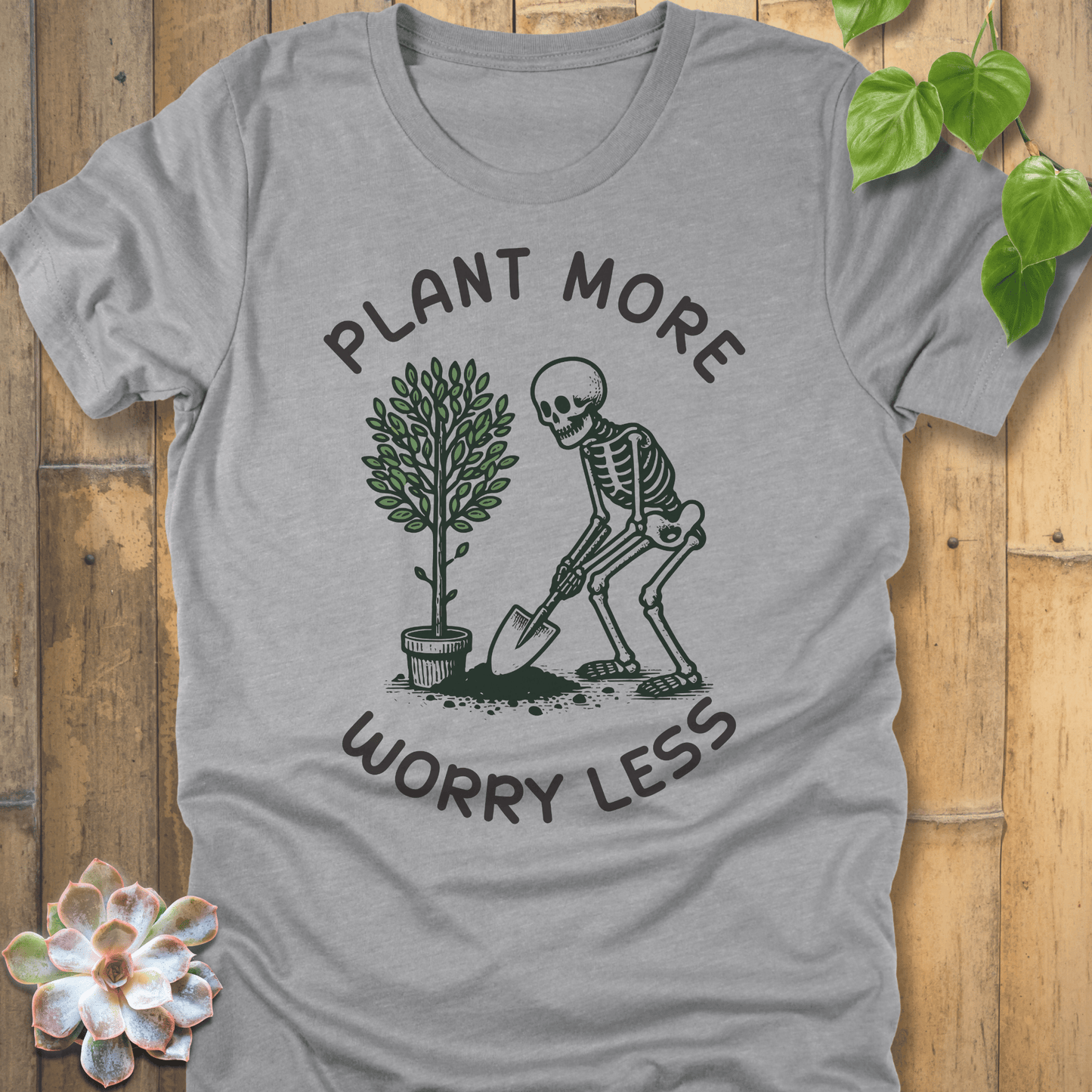 Athletic Heather / S Plant More Worry Less T-Shirt T-Shirt