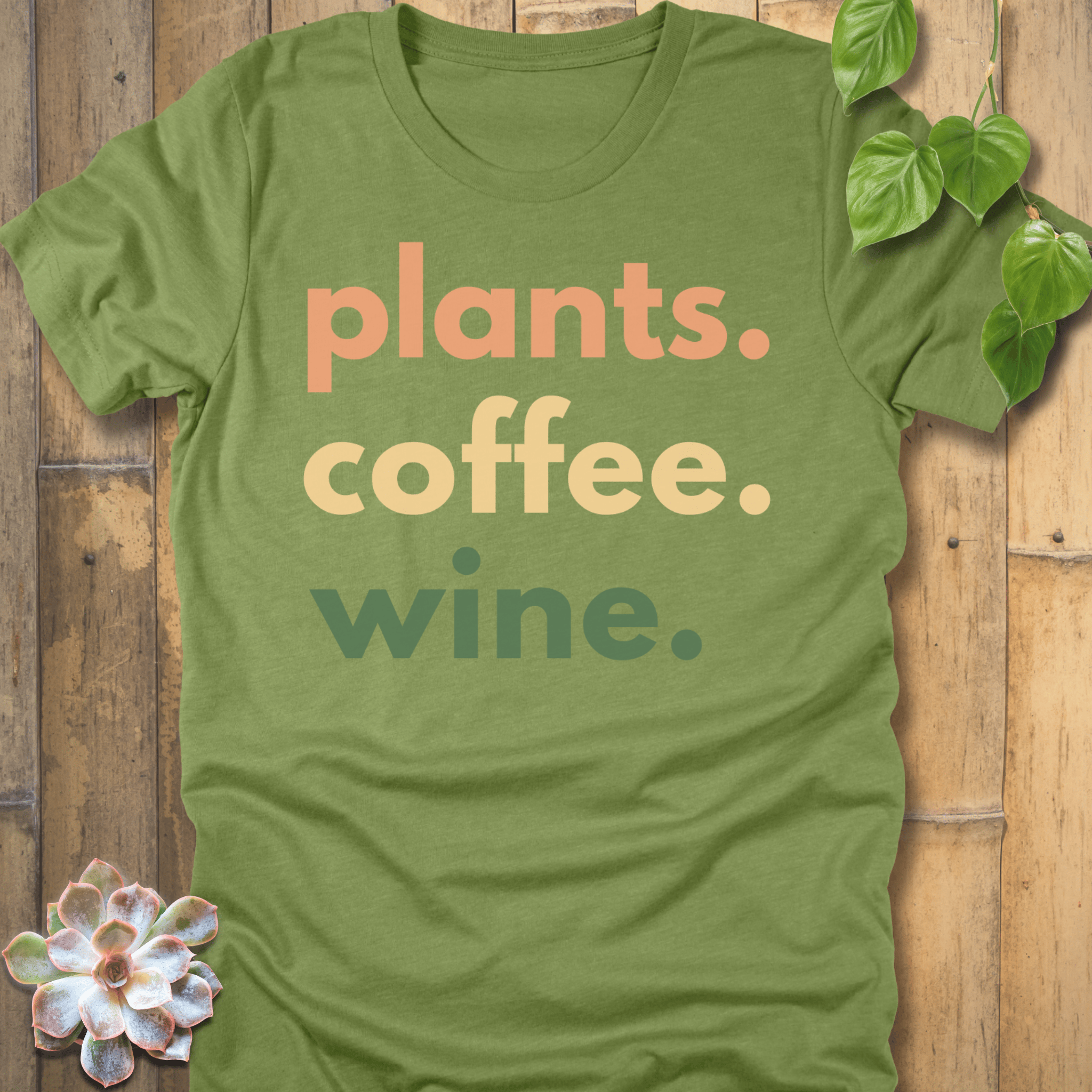 Heather Green / XL Plants, Coffee, Wine T-Shirt T-Shirt