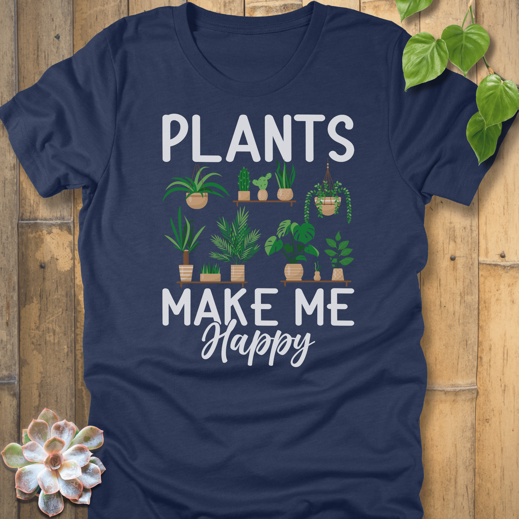 Heather Navy / S Plants Make Me Happy T-Shirt T-Shirt
