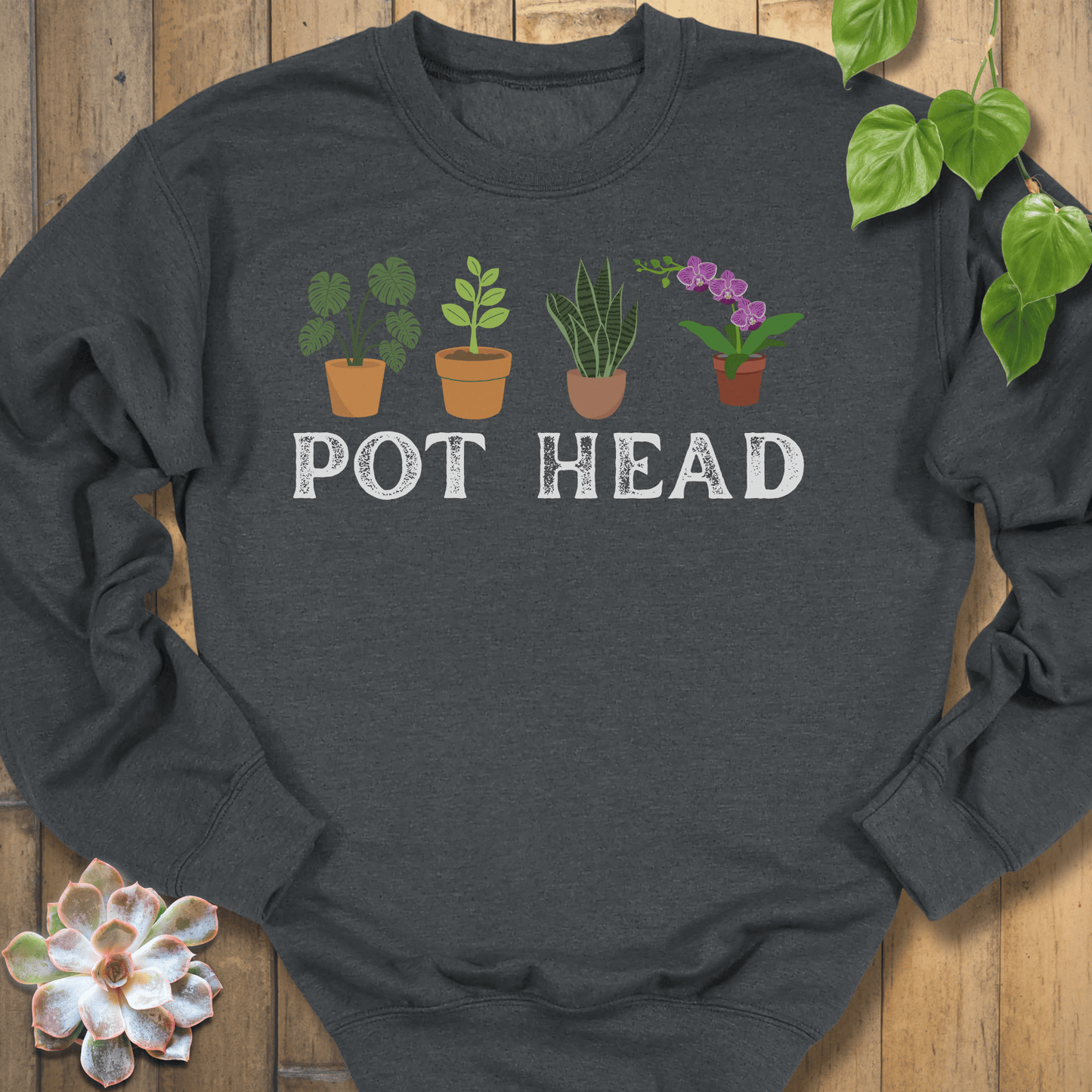 Dark Heather / S Pot Head - Plants Sweatshirt Sweatshirt