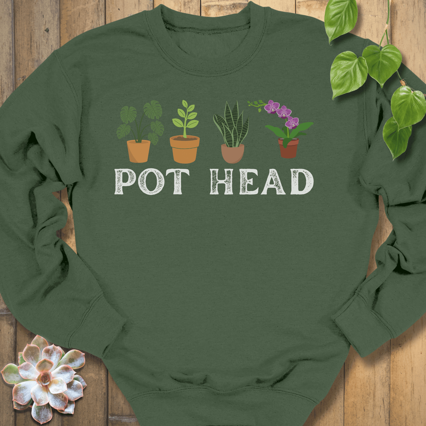 Military Green / S Pot Head - Plants Sweatshirt Sweatshirt