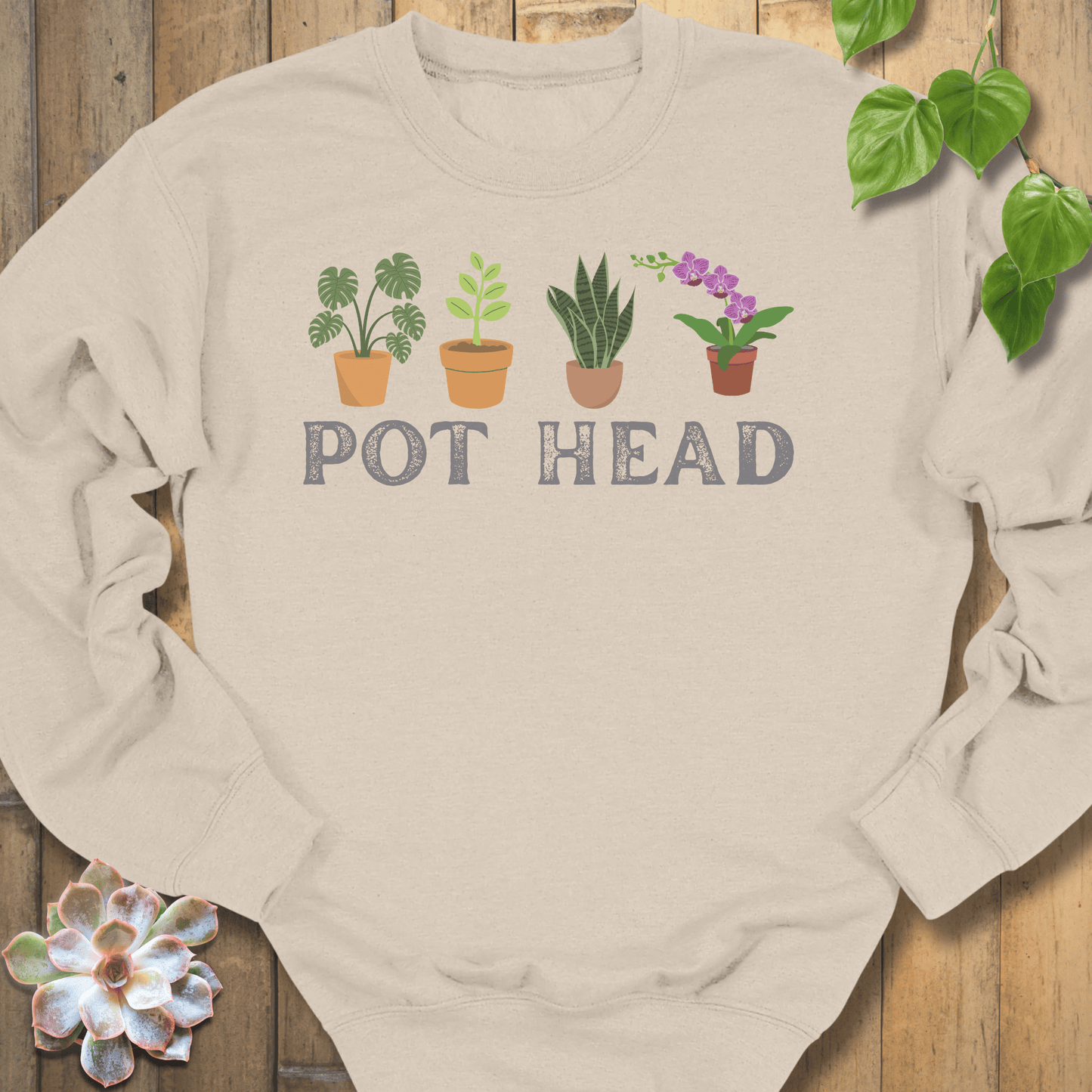 Sand / S Pot Head - Plants Sweatshirt Sweatshirt
