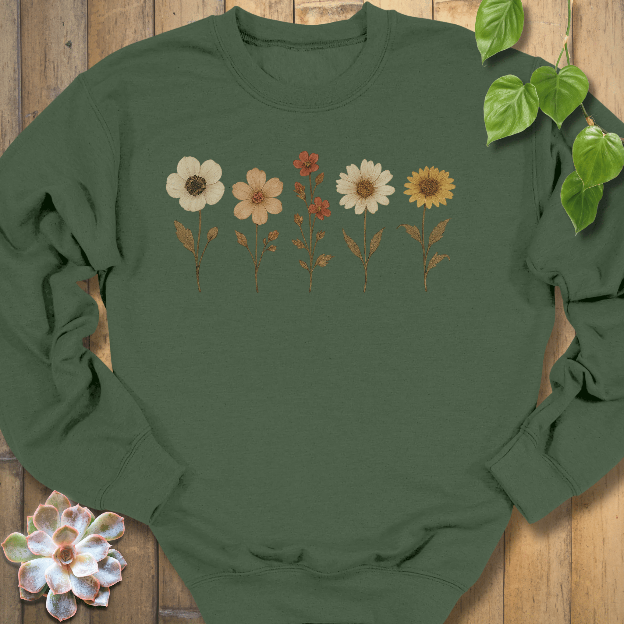 Military Green / S Pressed Flowers Sweatshirt Sweatshirt