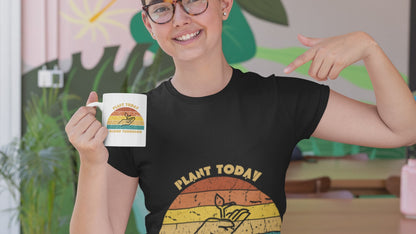 Retro Sunset Coffee Mug, Perfect for Gardeners and Plant Enthusiasts, "Plant Today, Bloom Tomorrow" - White Mug