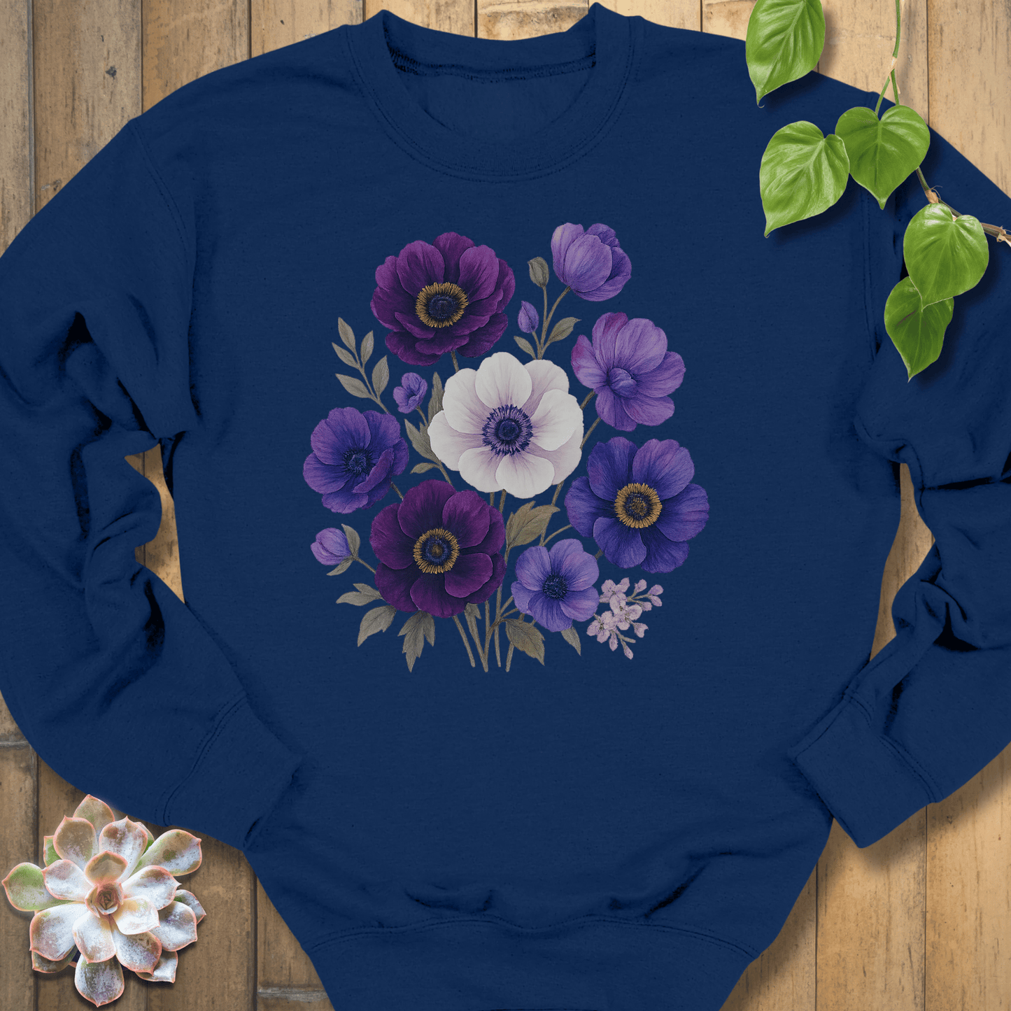 Navy / S Purple Bloom Bouquet Sweatshirt Sweatshirt