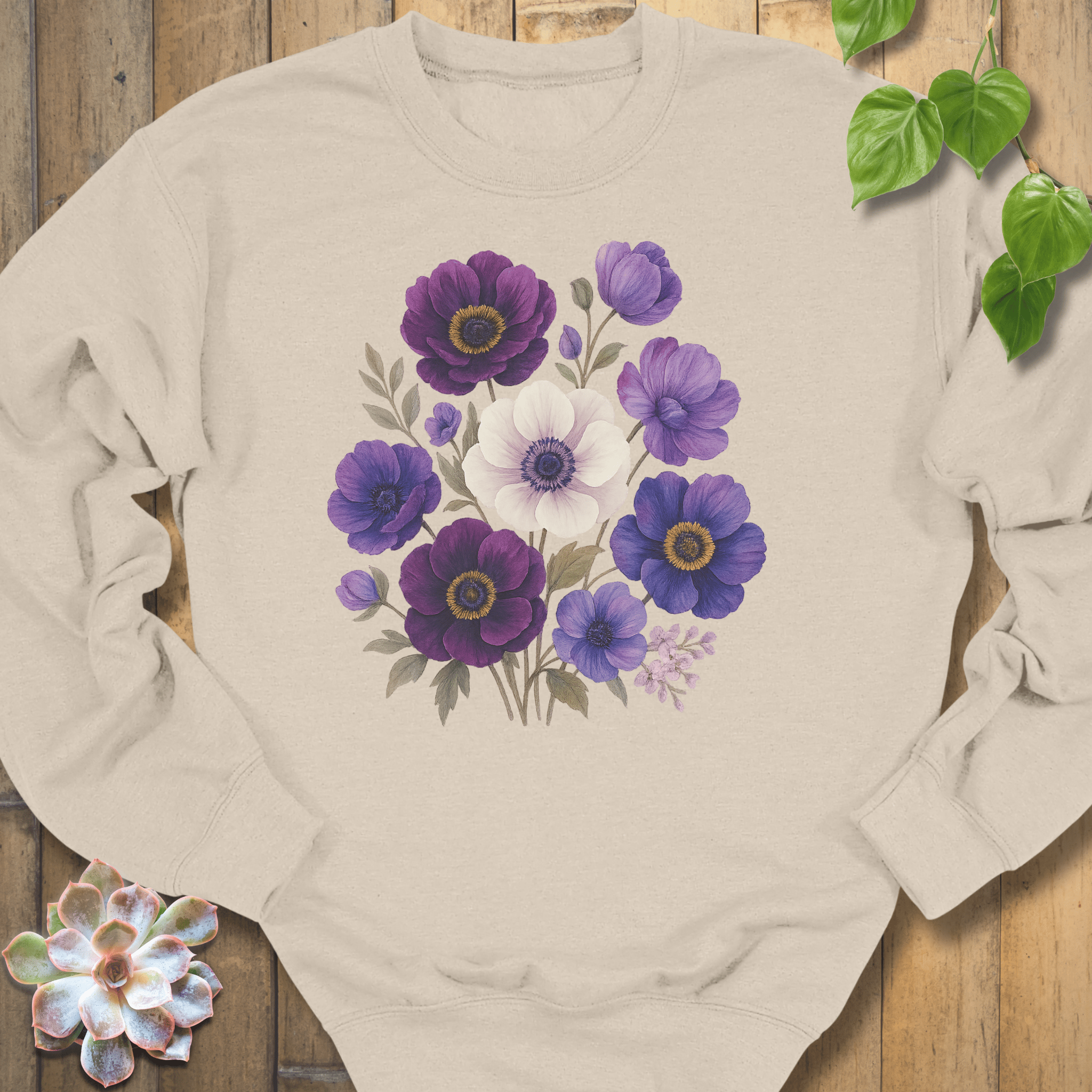 Sand / S Purple Bloom Bouquet Sweatshirt Sweatshirt