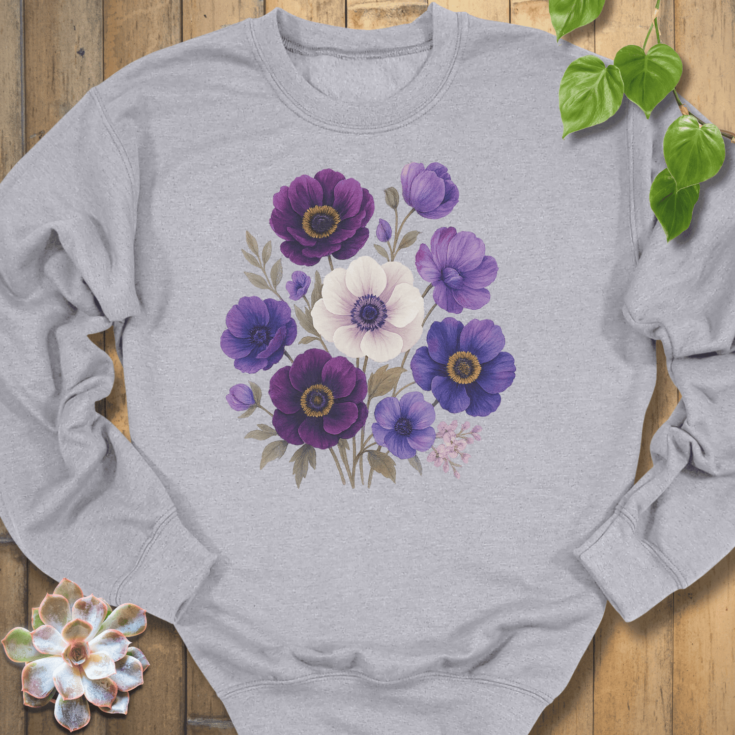 Sport Grey / S Purple Bloom Bouquet Sweatshirt Sweatshirt