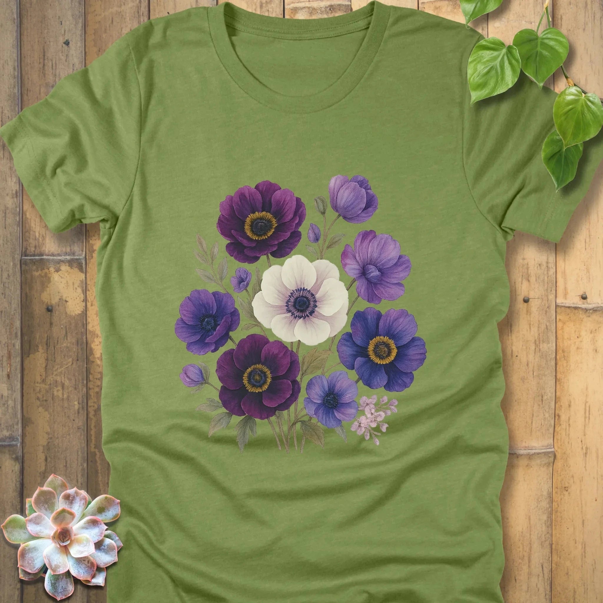 Heather Green / S Purple Bloom T-Shirt T-Shirt