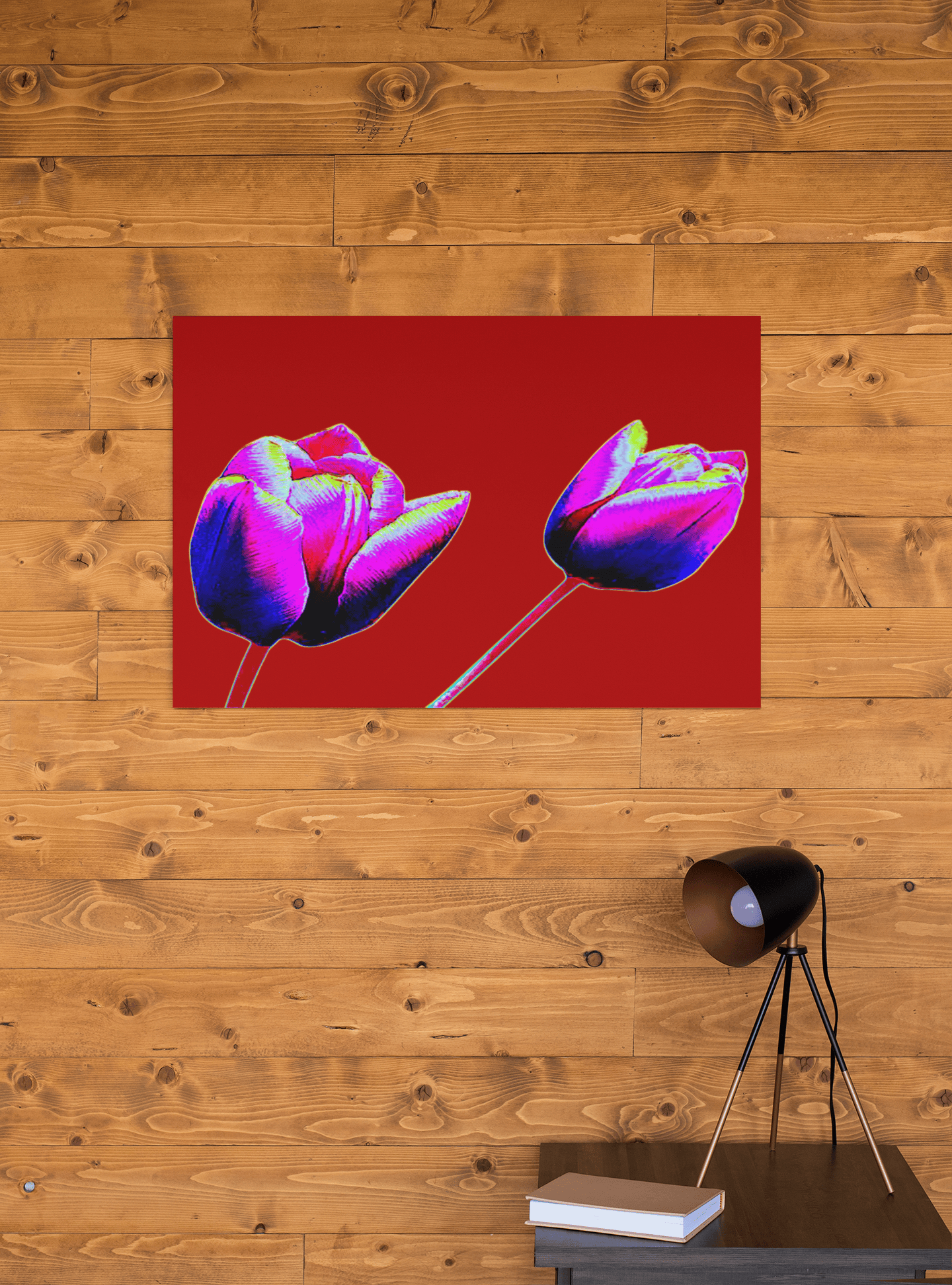 Red Tulips Flowers Pop Art Canvas Print Framed Wall Art
