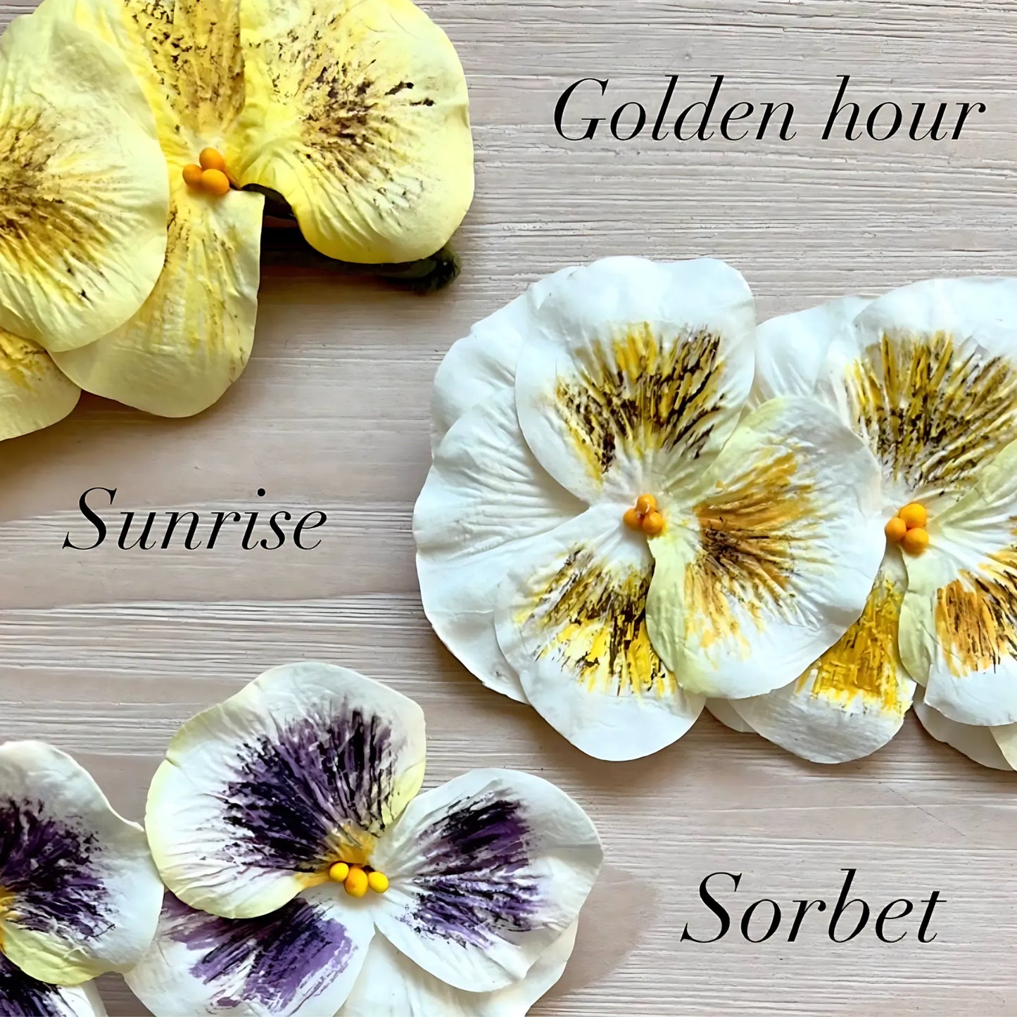 Golden hour Rice Paper Handmade Pansy Flowers (6 Pieces) Home Decor