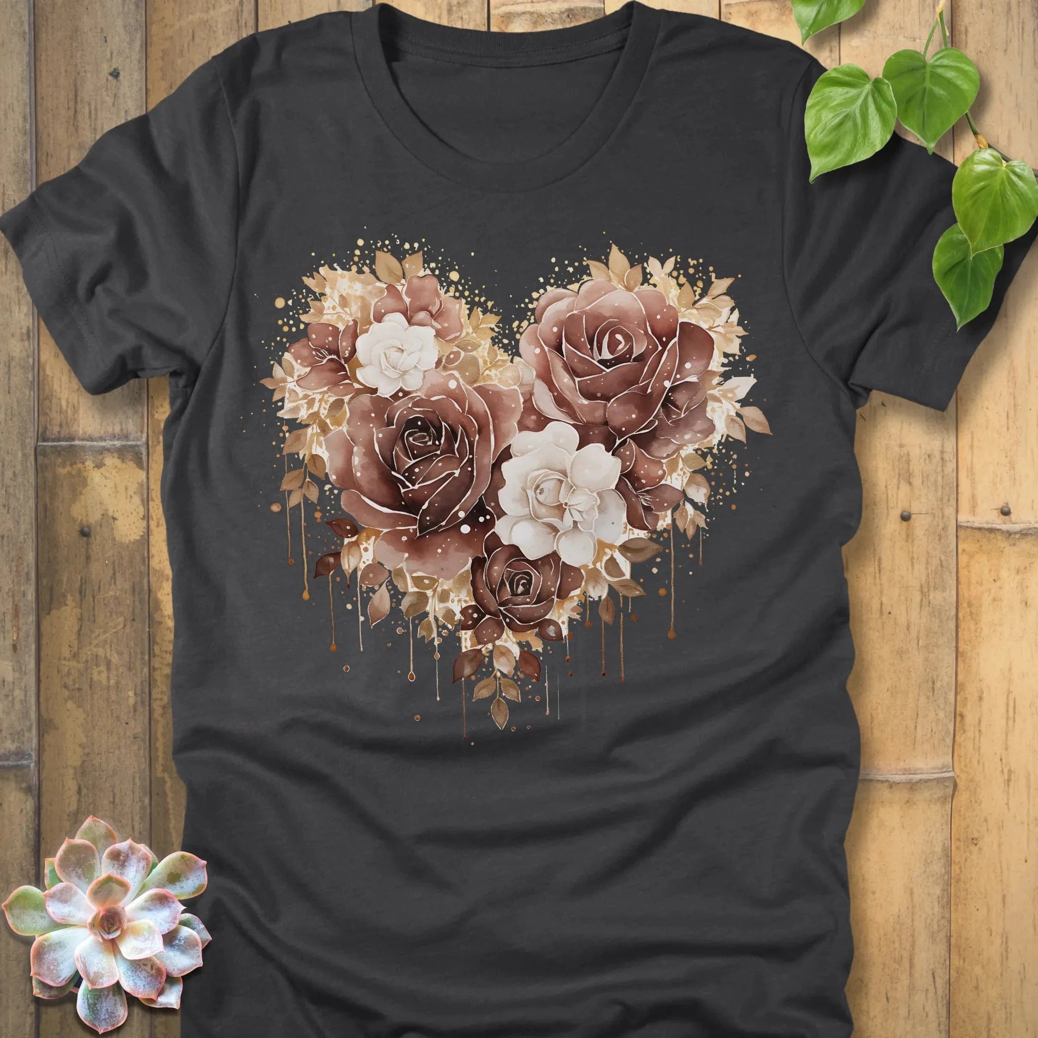 Dark Grey Heather / S Rose Loveheart T-Shirt T-Shirt