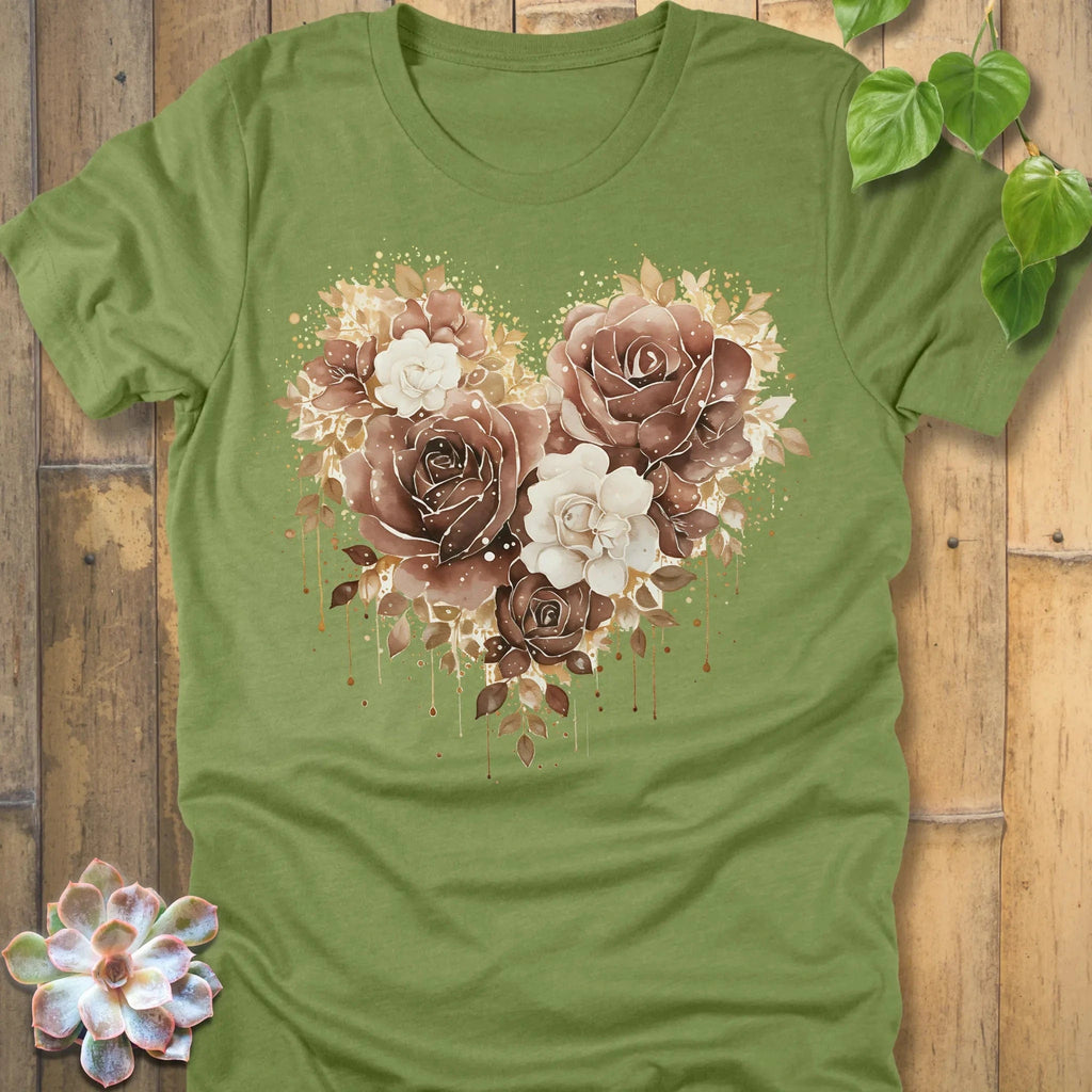 Heather Green / S Rose Loveheart T-Shirt T-Shirt